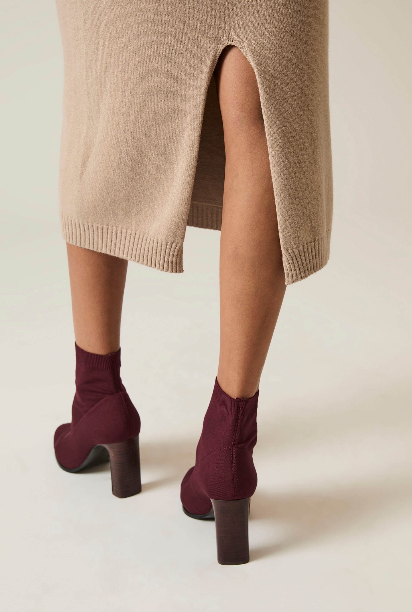 Taupe Knitted Midi Dress