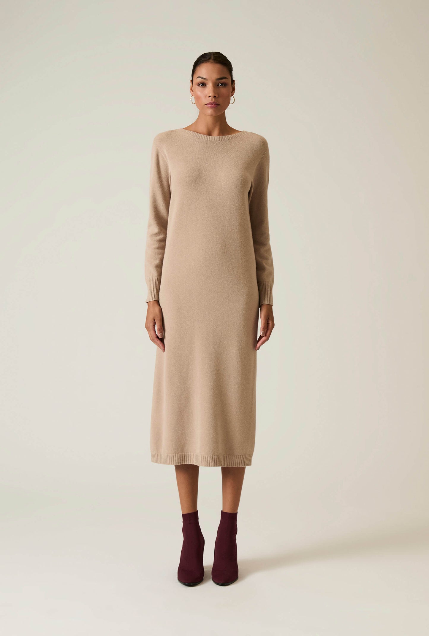 Taupe Knitted Midi Dress