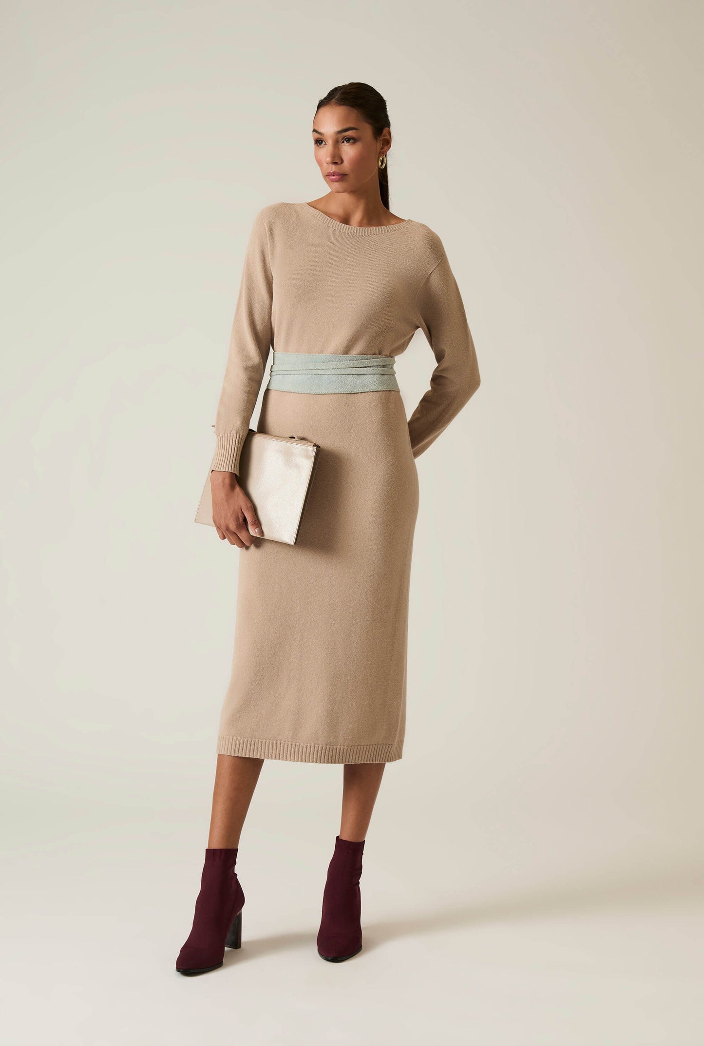 Taupe Knitted Midi Dress