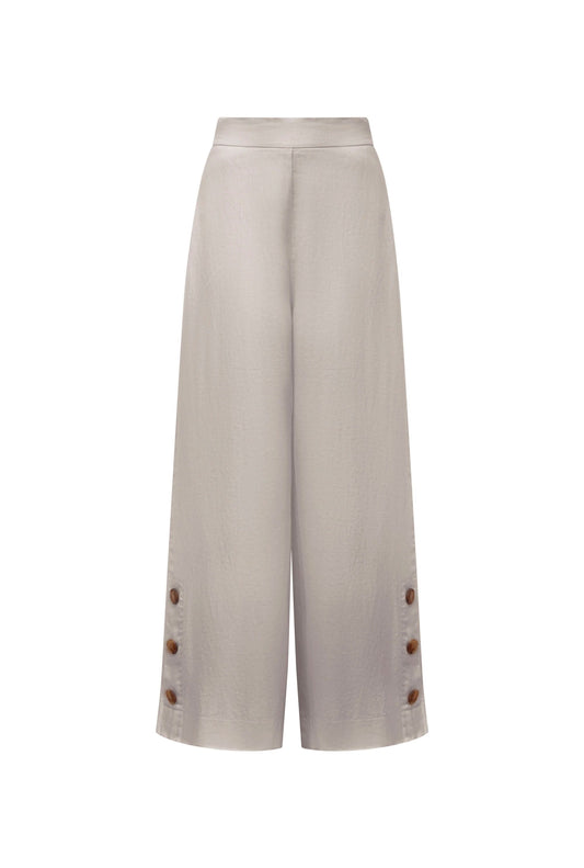 Taupe Linen Button Trousers
