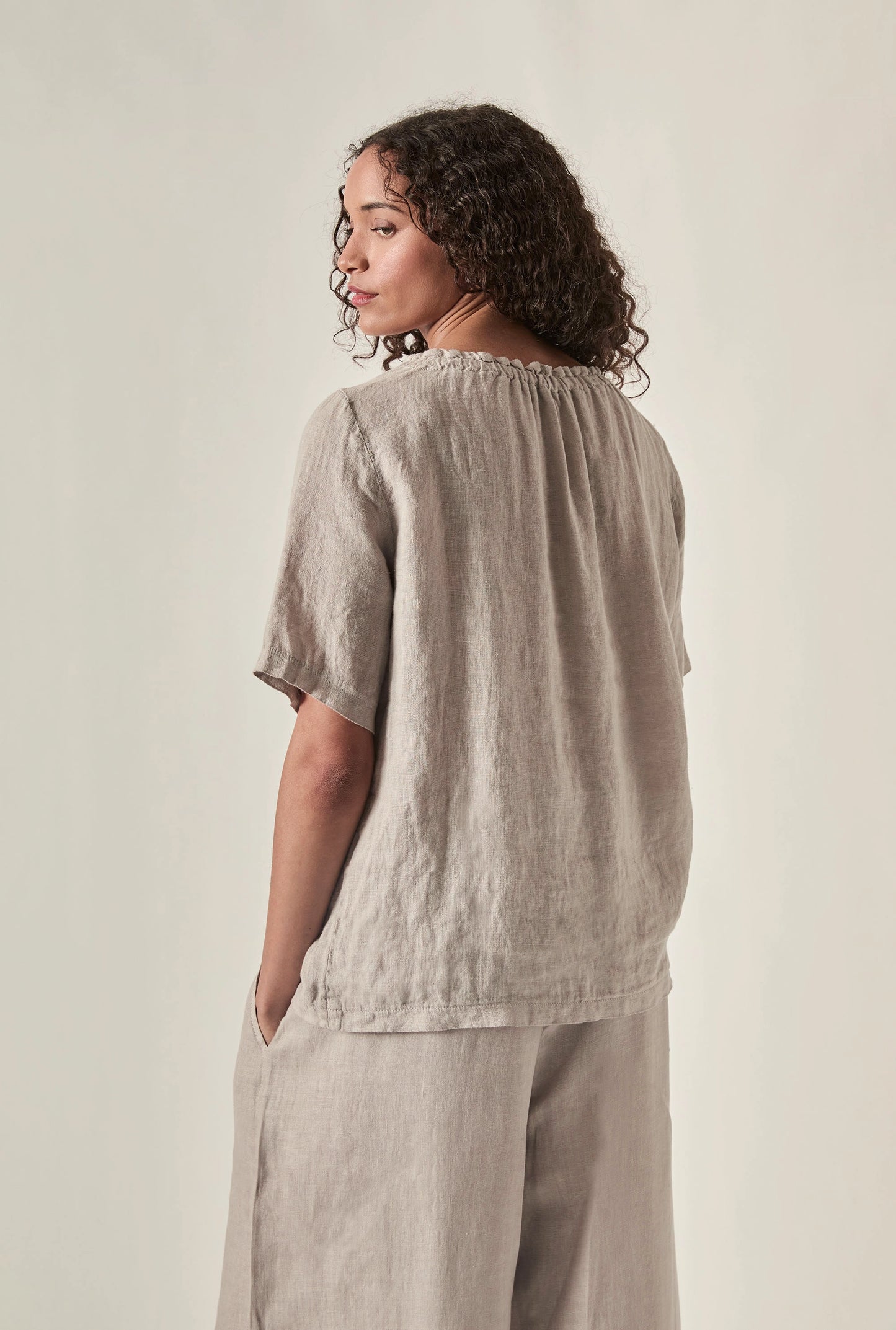 Taupe Pure Linen Blouse