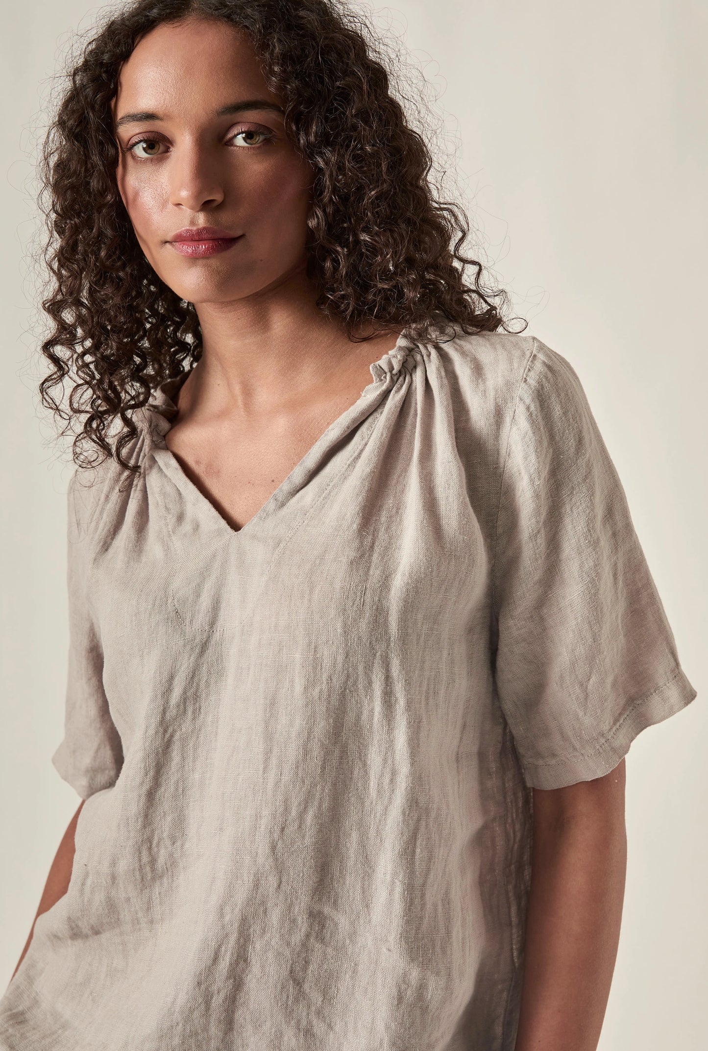 Taupe Pure Linen Blouse