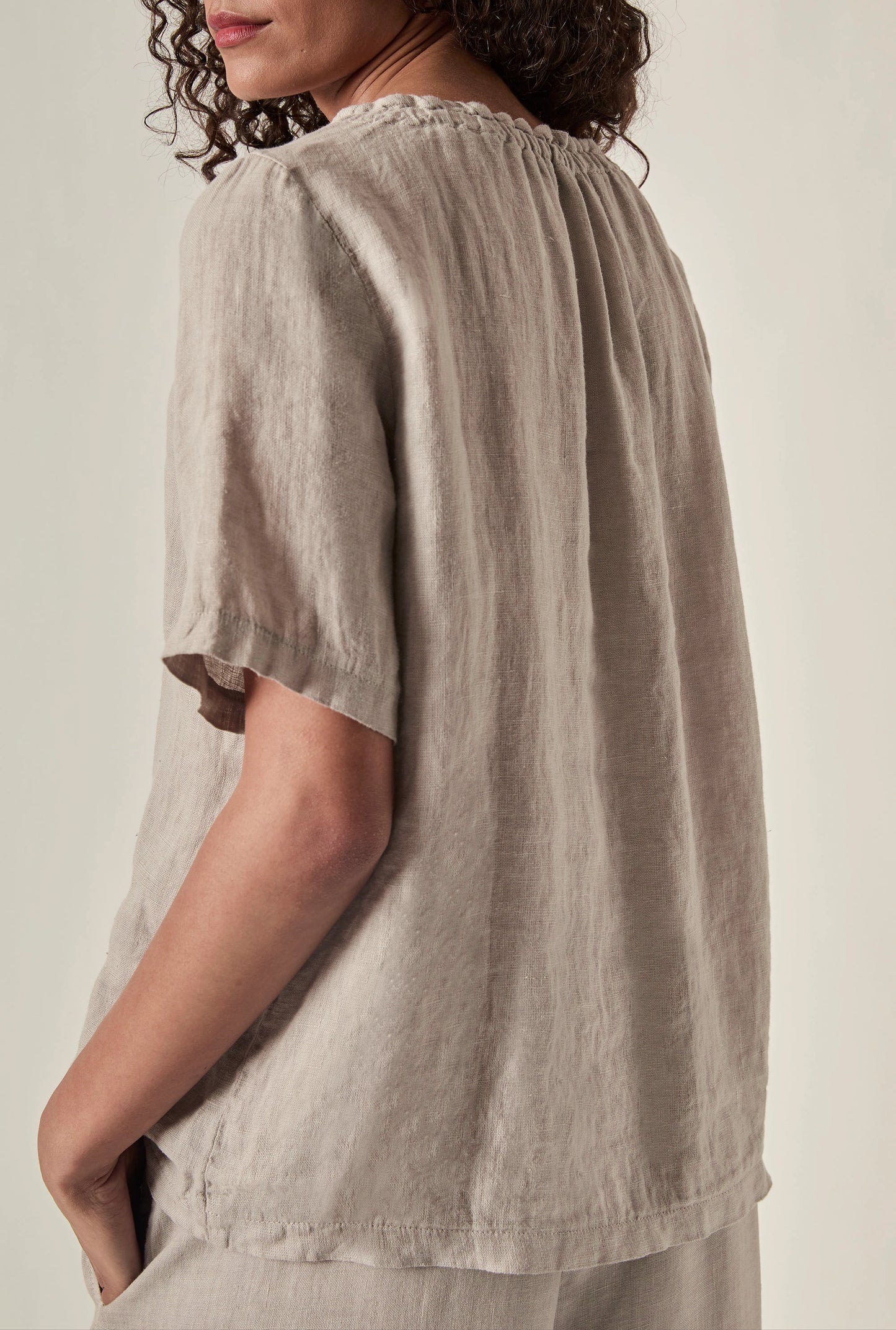 Taupe Pure Linen Blouse