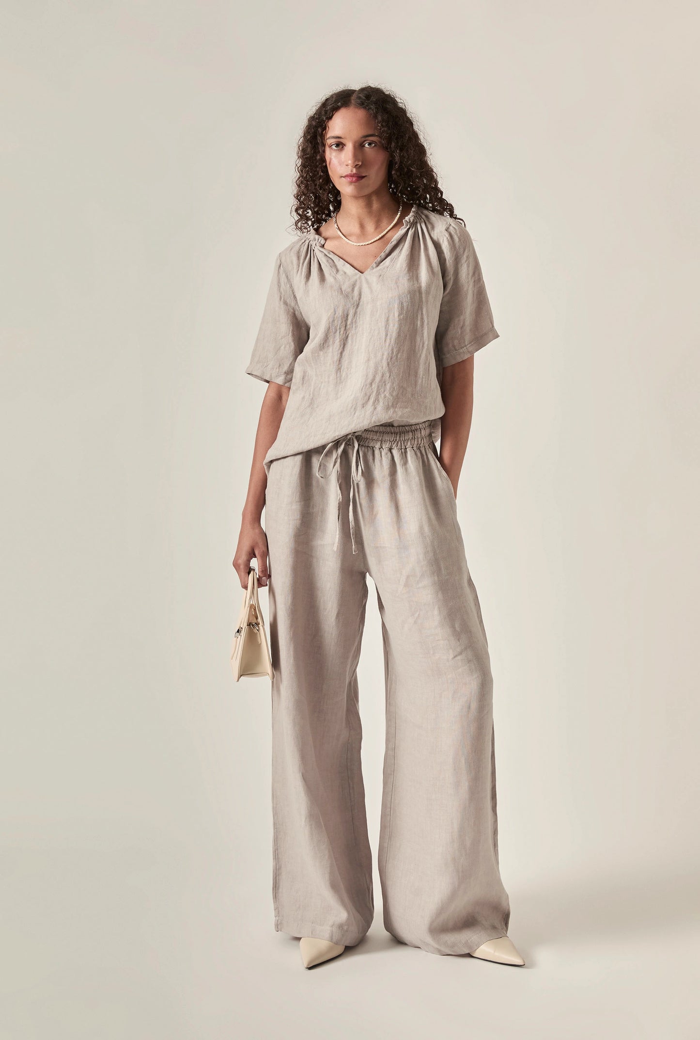 Taupe Pure Linen Blouse