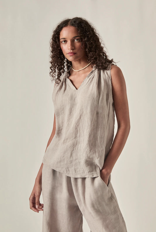 Taupe Pure Linen Sleeveless Top