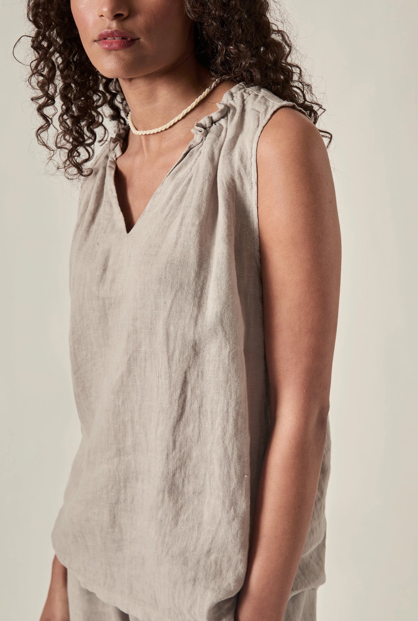 Taupe Pure Linen Sleeveless Top