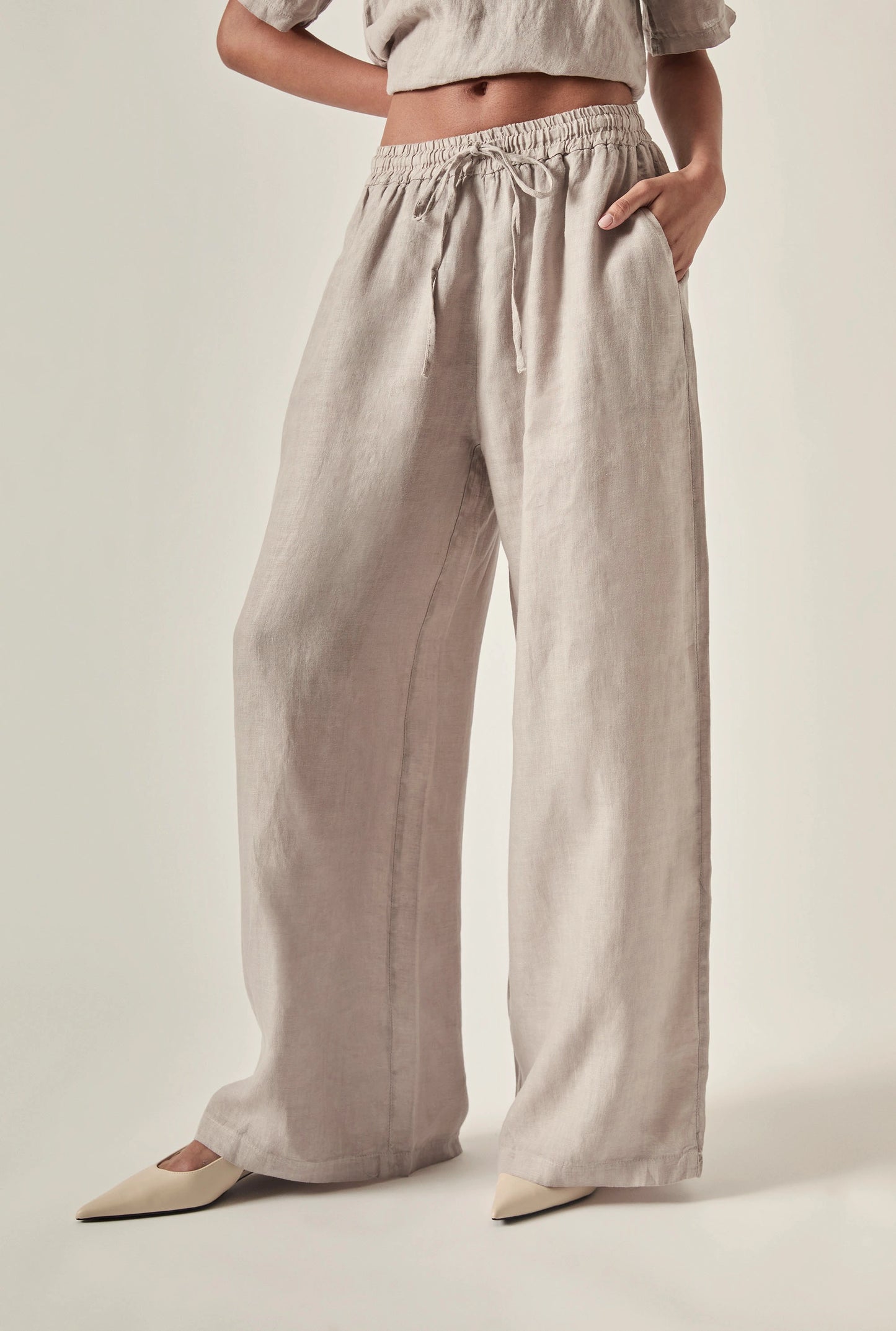 Taupe Pure Linen Trousers