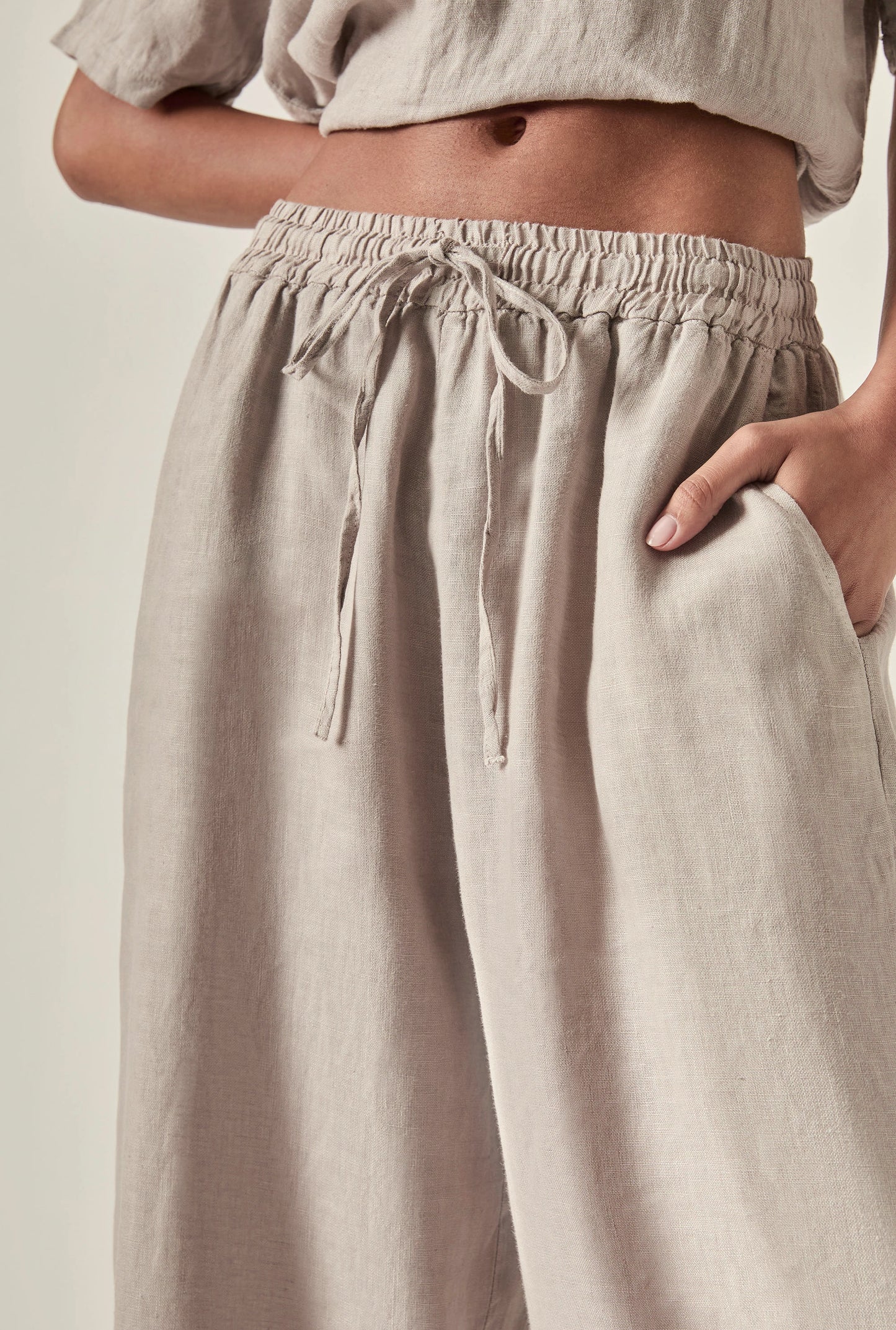 Taupe Pure Linen Trousers
