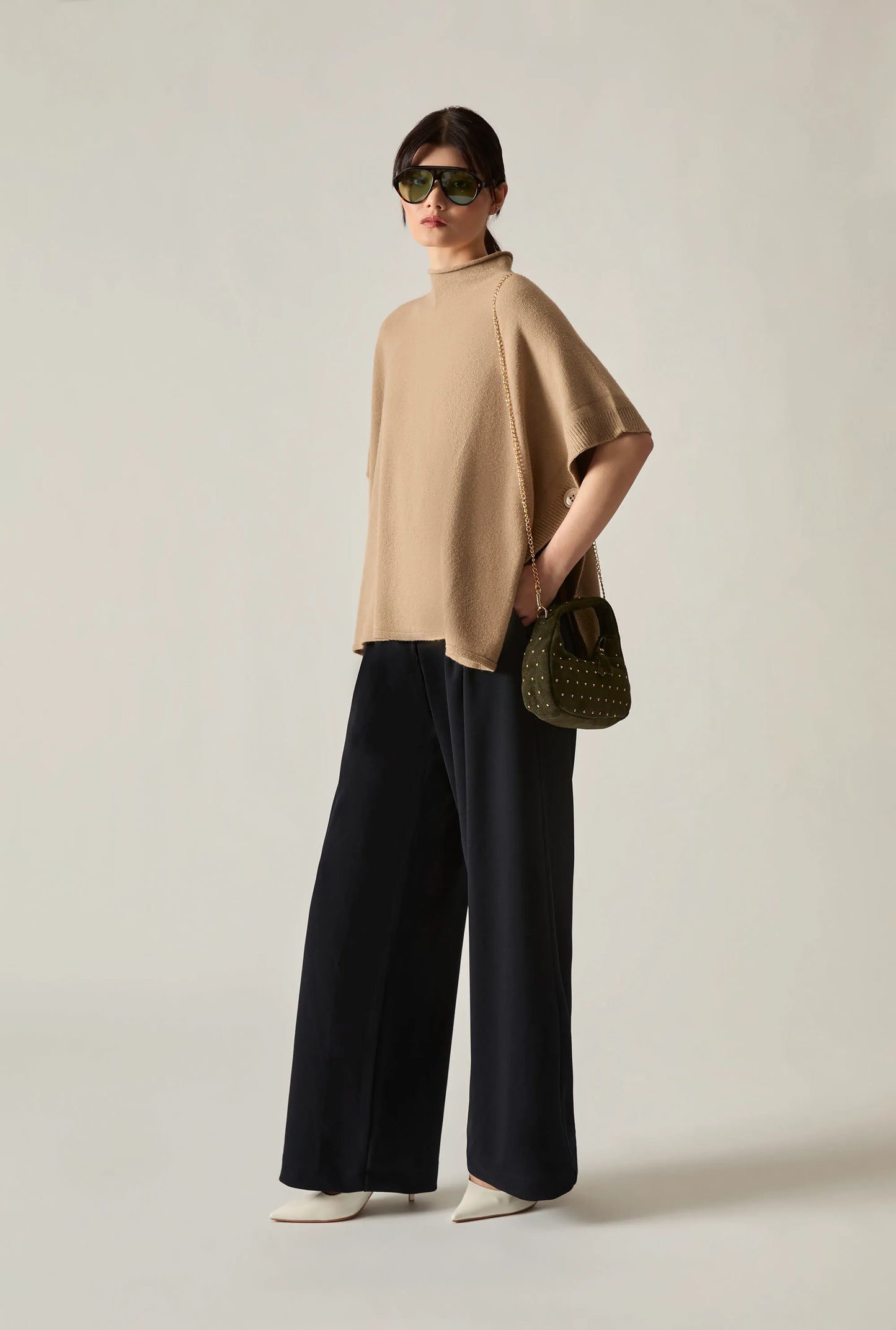 Taupe Side Button Poncho