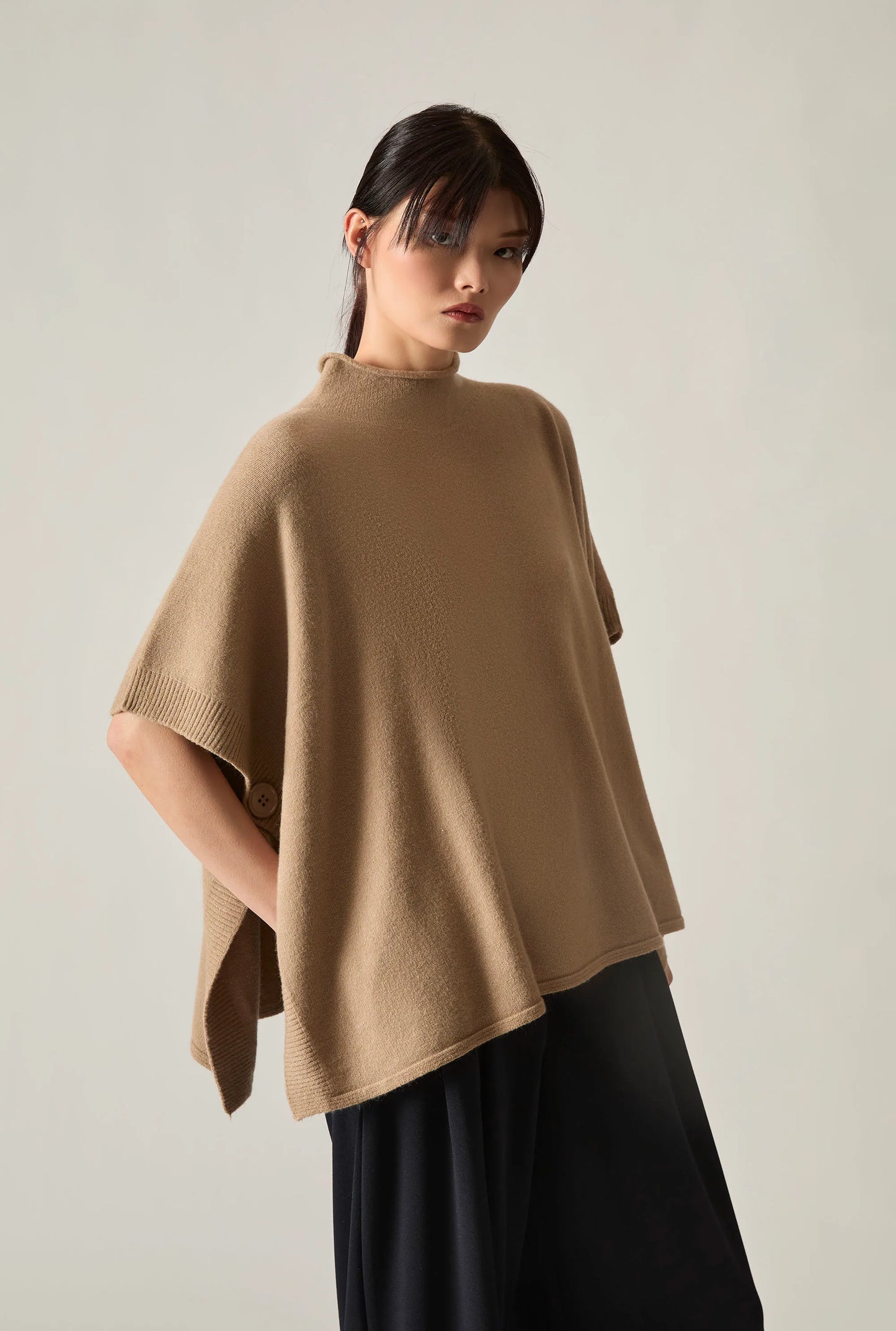 Taupe Side Button Poncho