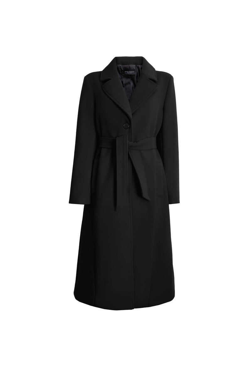 Three Buttons Belted Coat in Black