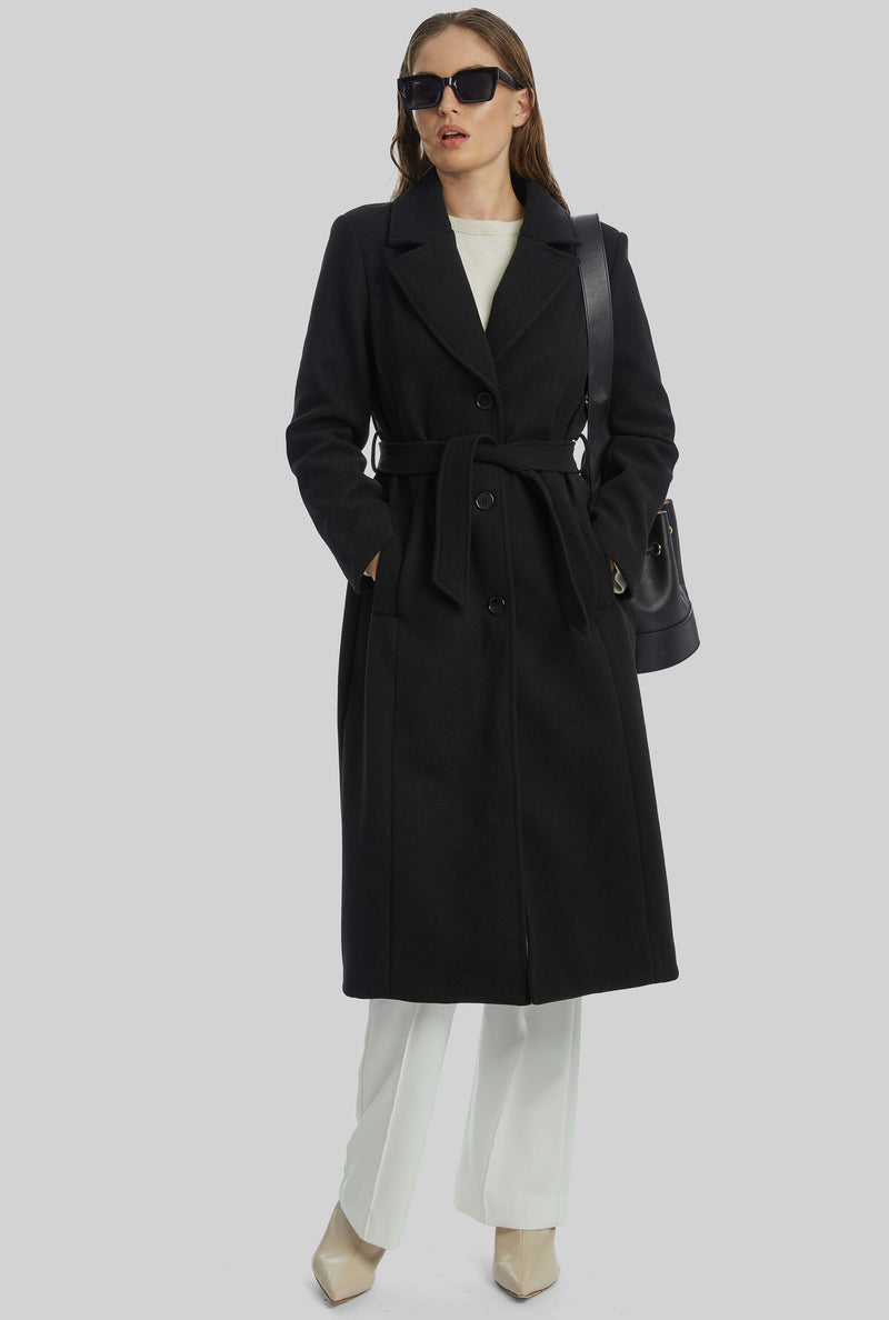 Three Buttons Belted Coat in Black