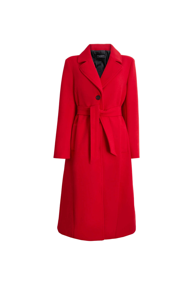 Three Buttons Belted Coat in Red