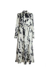 Tie Dye Satin Belted Midi Dress In Black-White