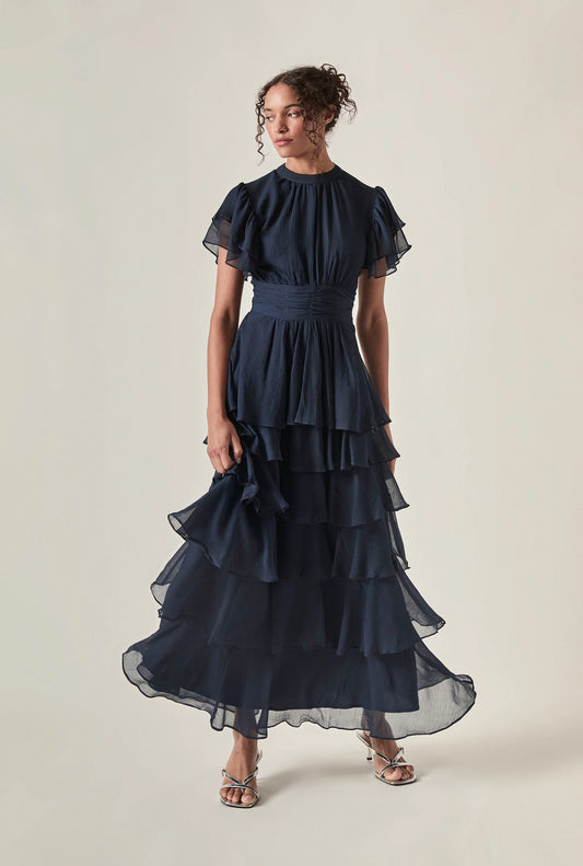 Tiered Ruffle Maxi Dress – Navy