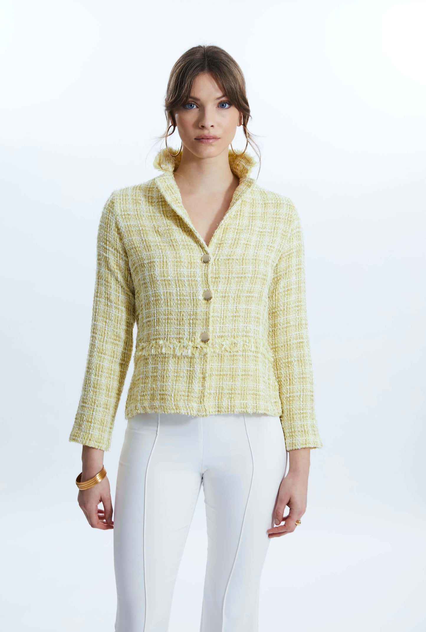 Tiered Tweed Jacket Yellow