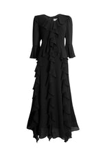 V-neck Chiffon Ruffle Dress In Black