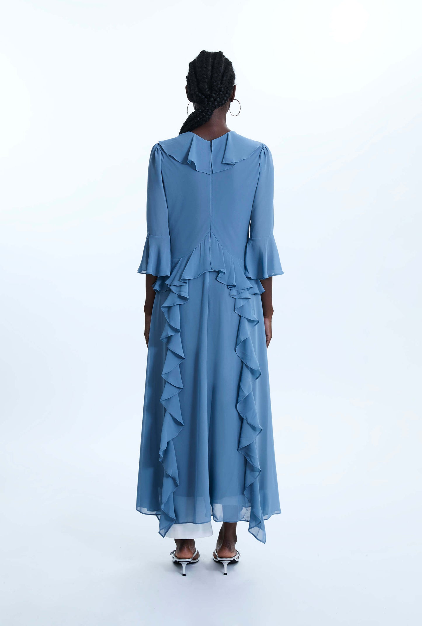 V-neck Chiffon Ruffle Dress