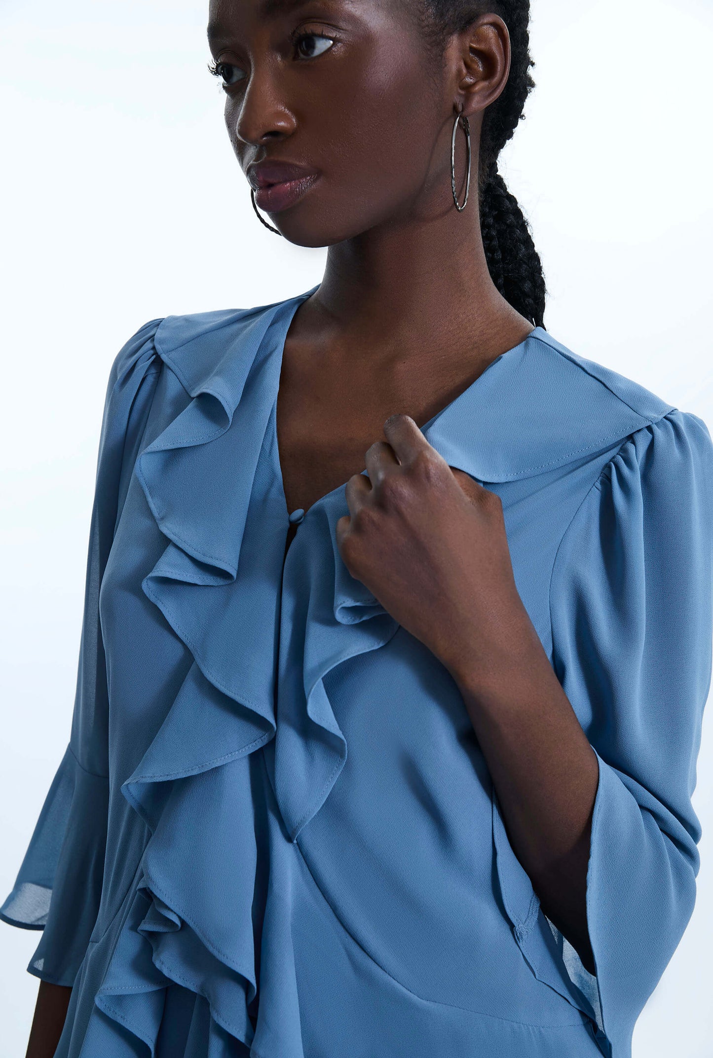 V-neck Chiffon Ruffle Dress