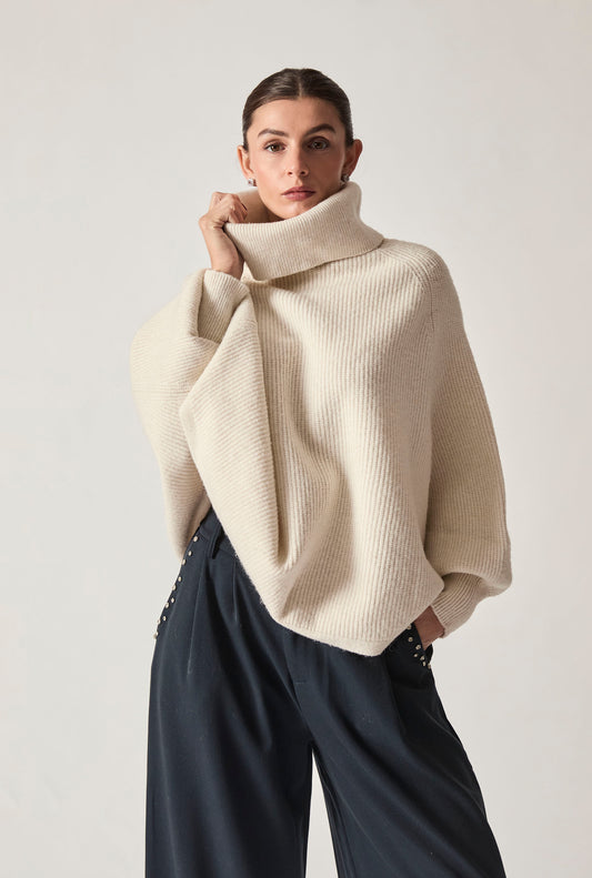 White Balloon Sleeve Roll Neck Jumper