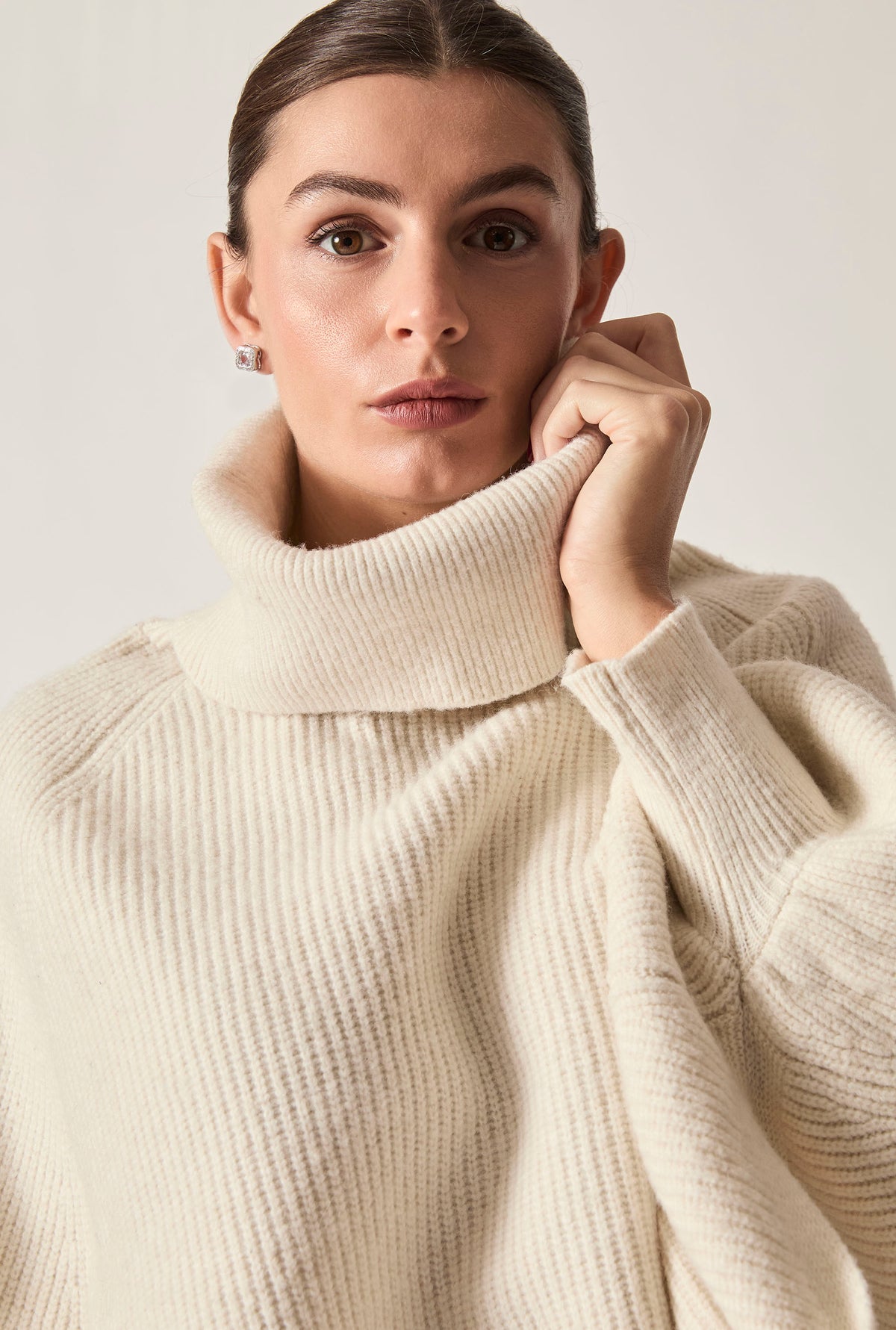 White Balloon Sleeve Roll Neck Jumper
