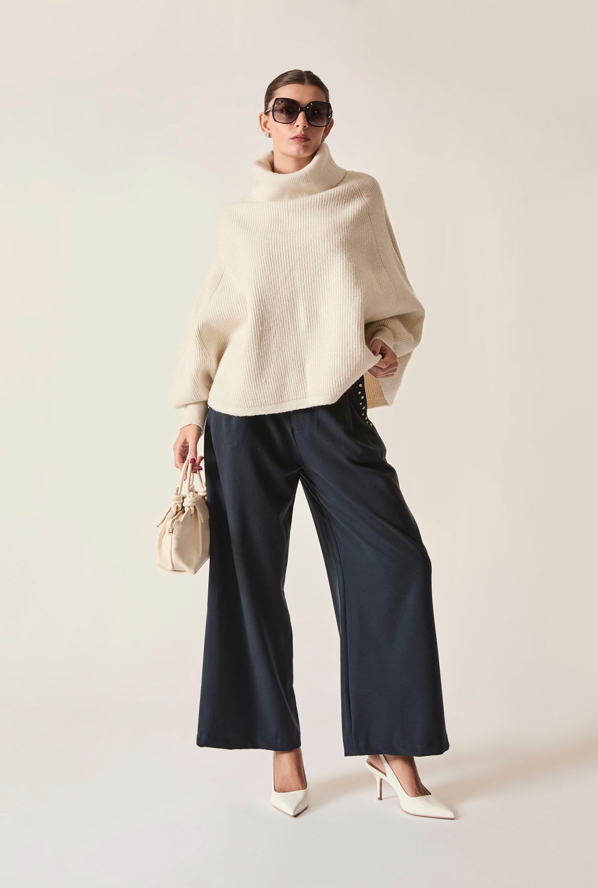 White Balloon Sleeve Roll Neck Jumper