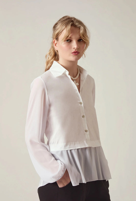 White Contrast Hem Blouse