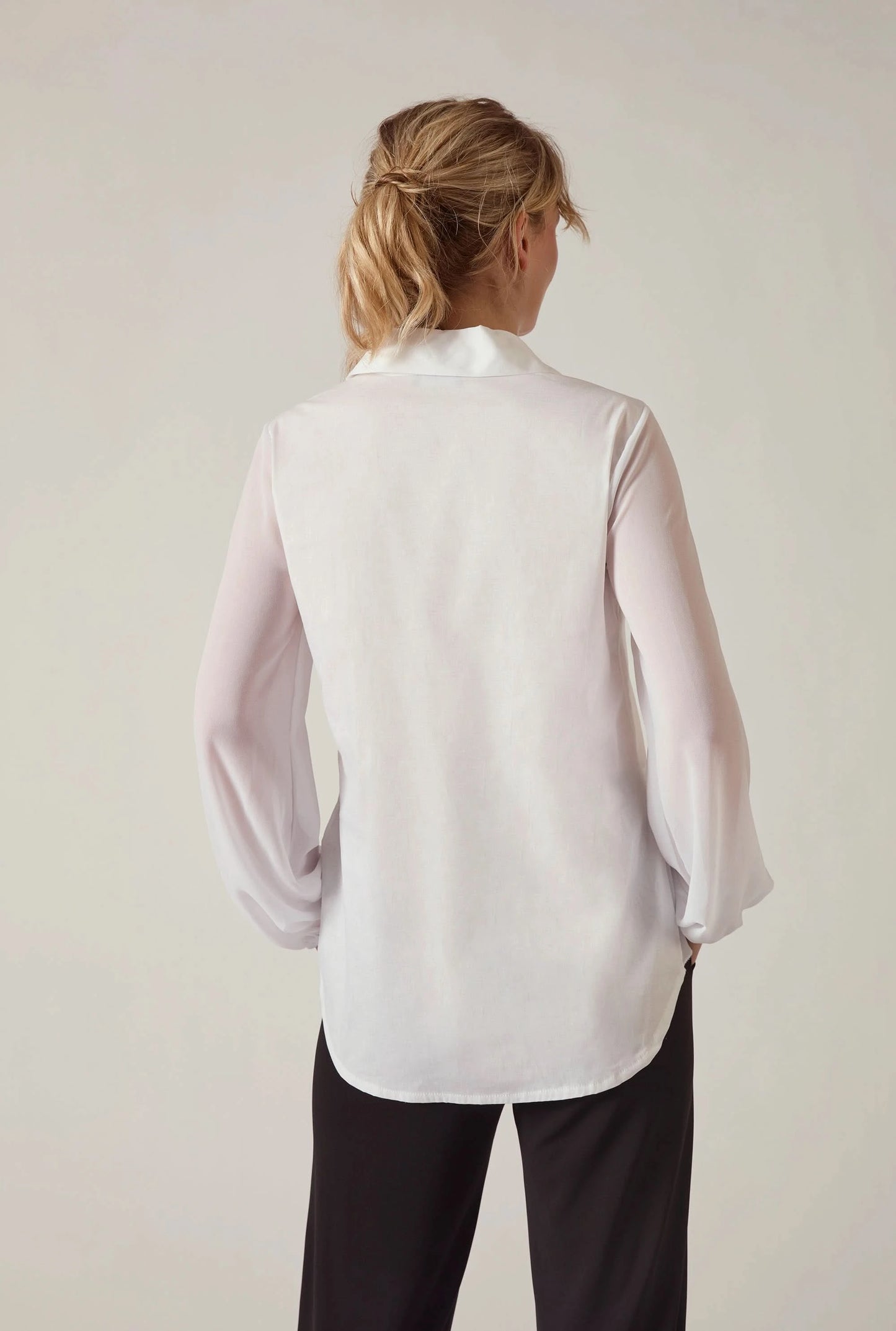 White Contrast Hem Blouse