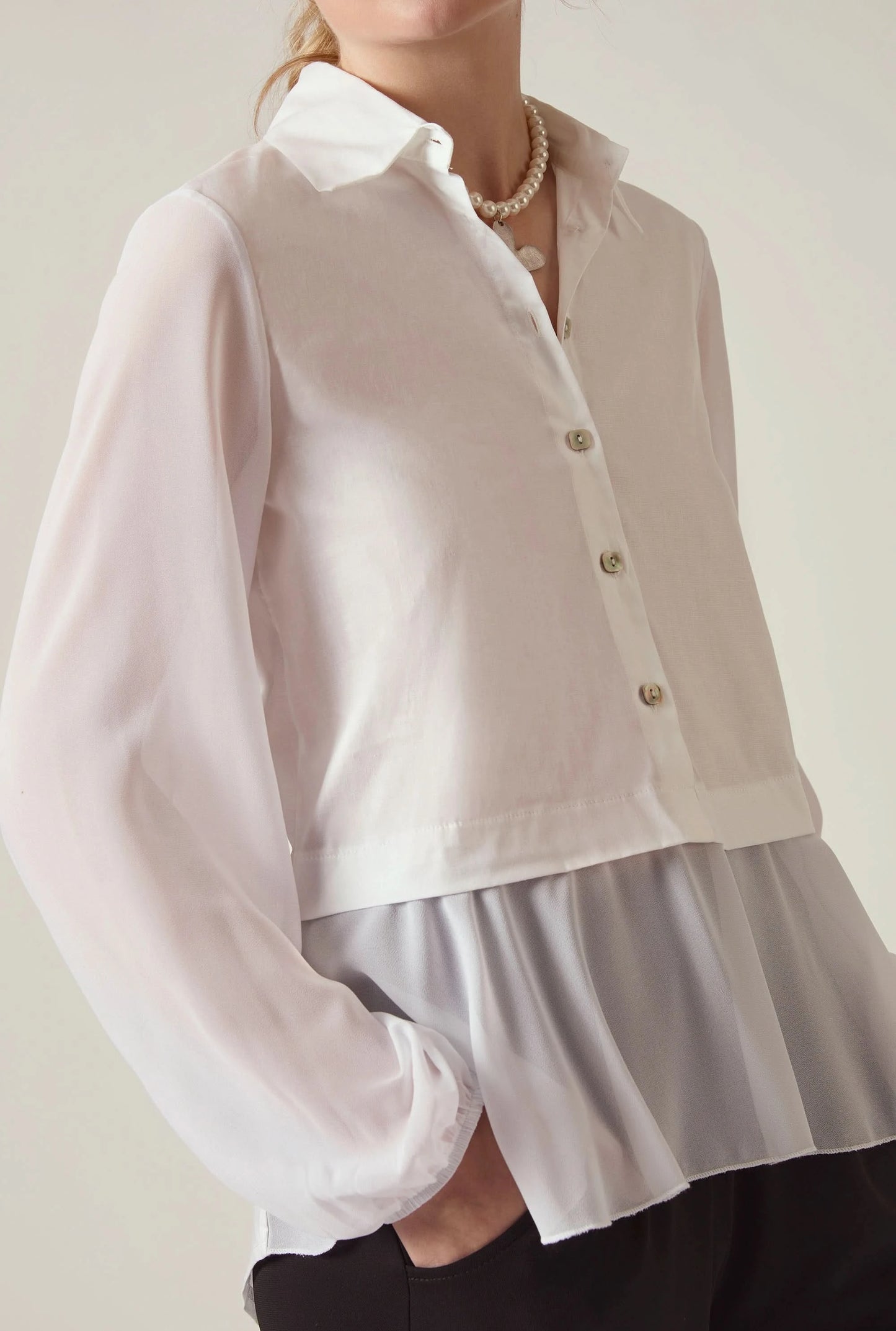 White Contrast Hem Blouse