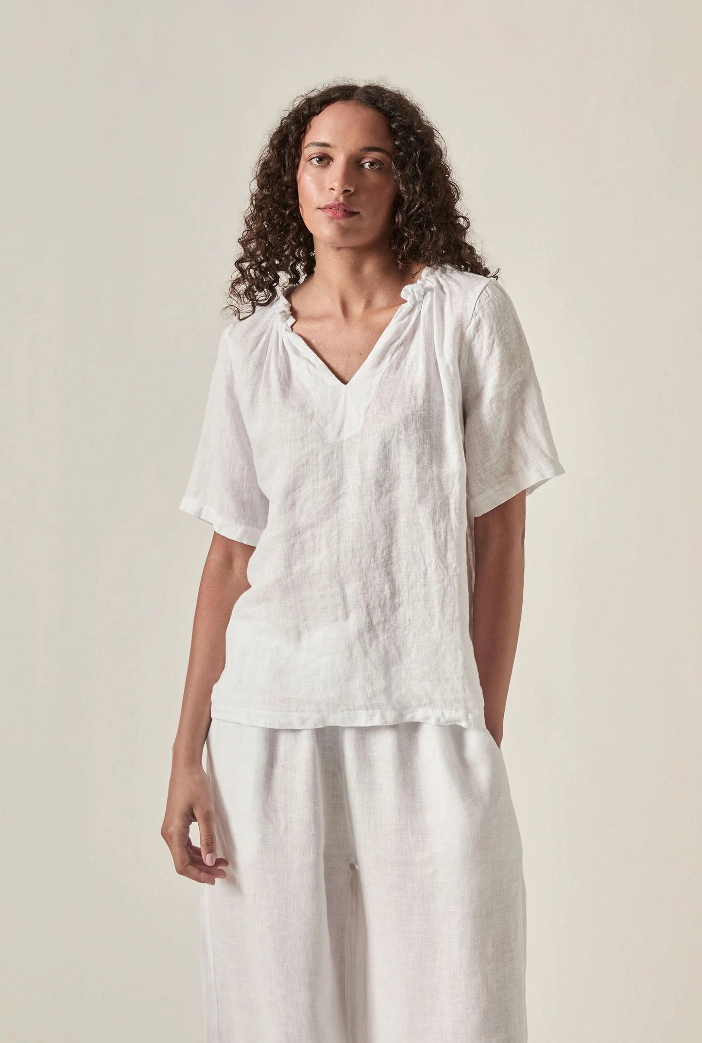 White Pure Linen Blouse