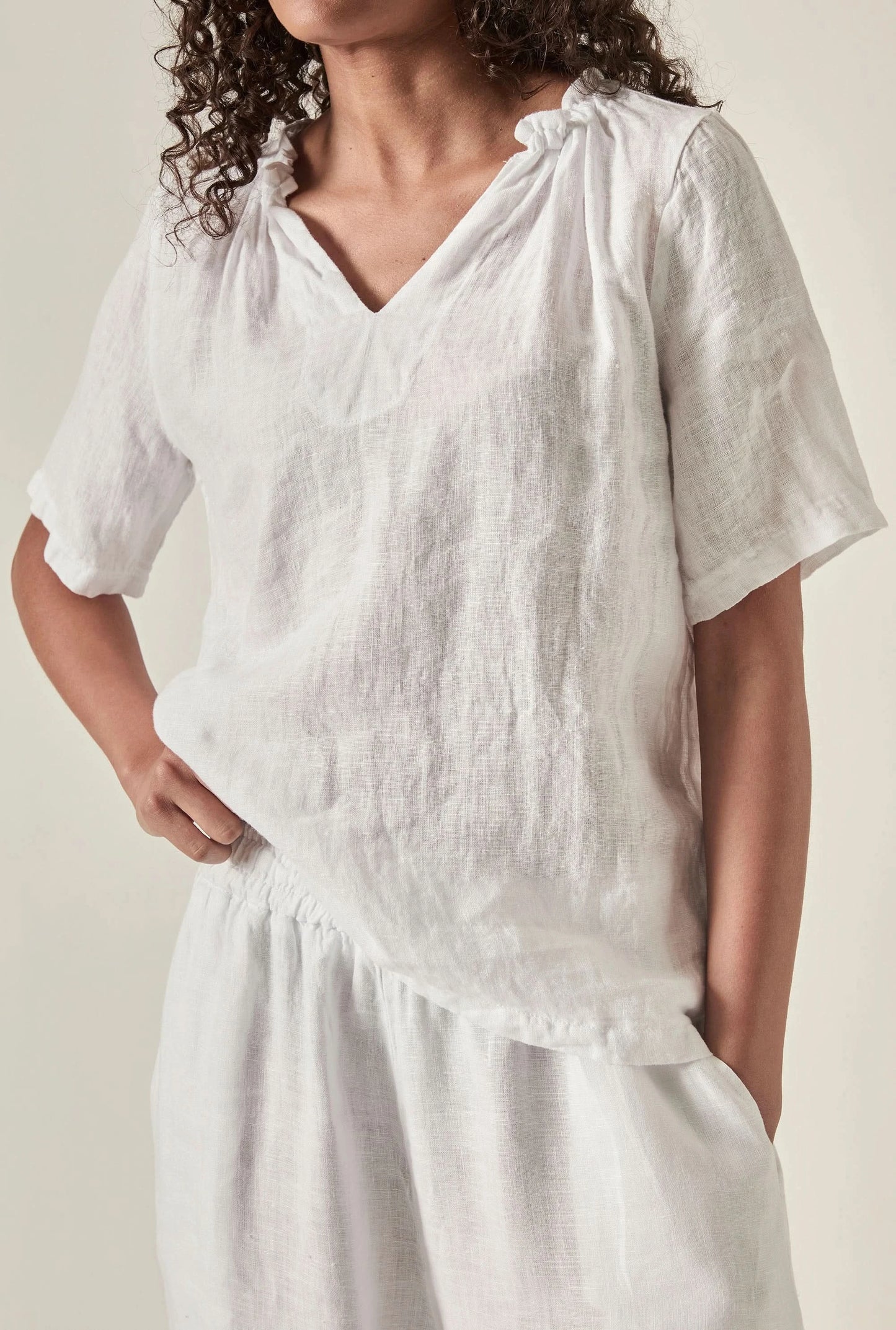 White Pure Linen Blouse