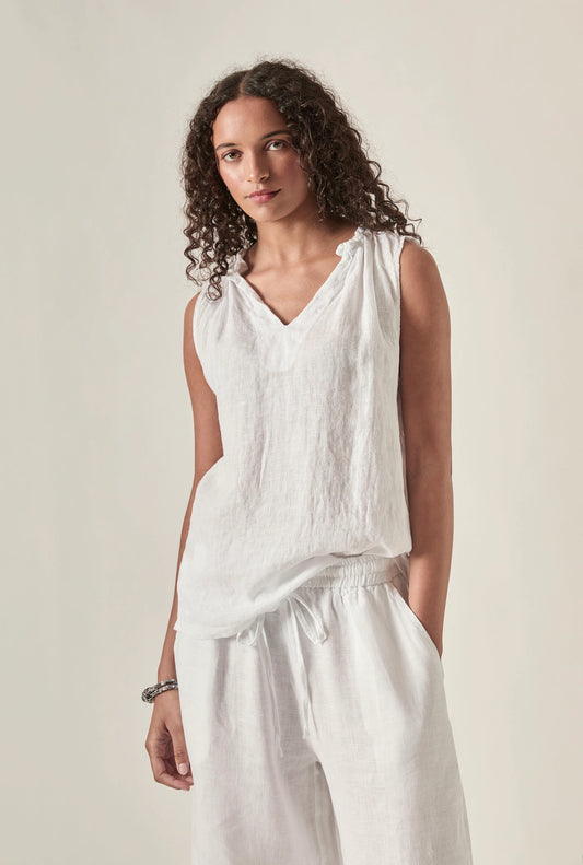 White Pure Linen Sleeveless Top