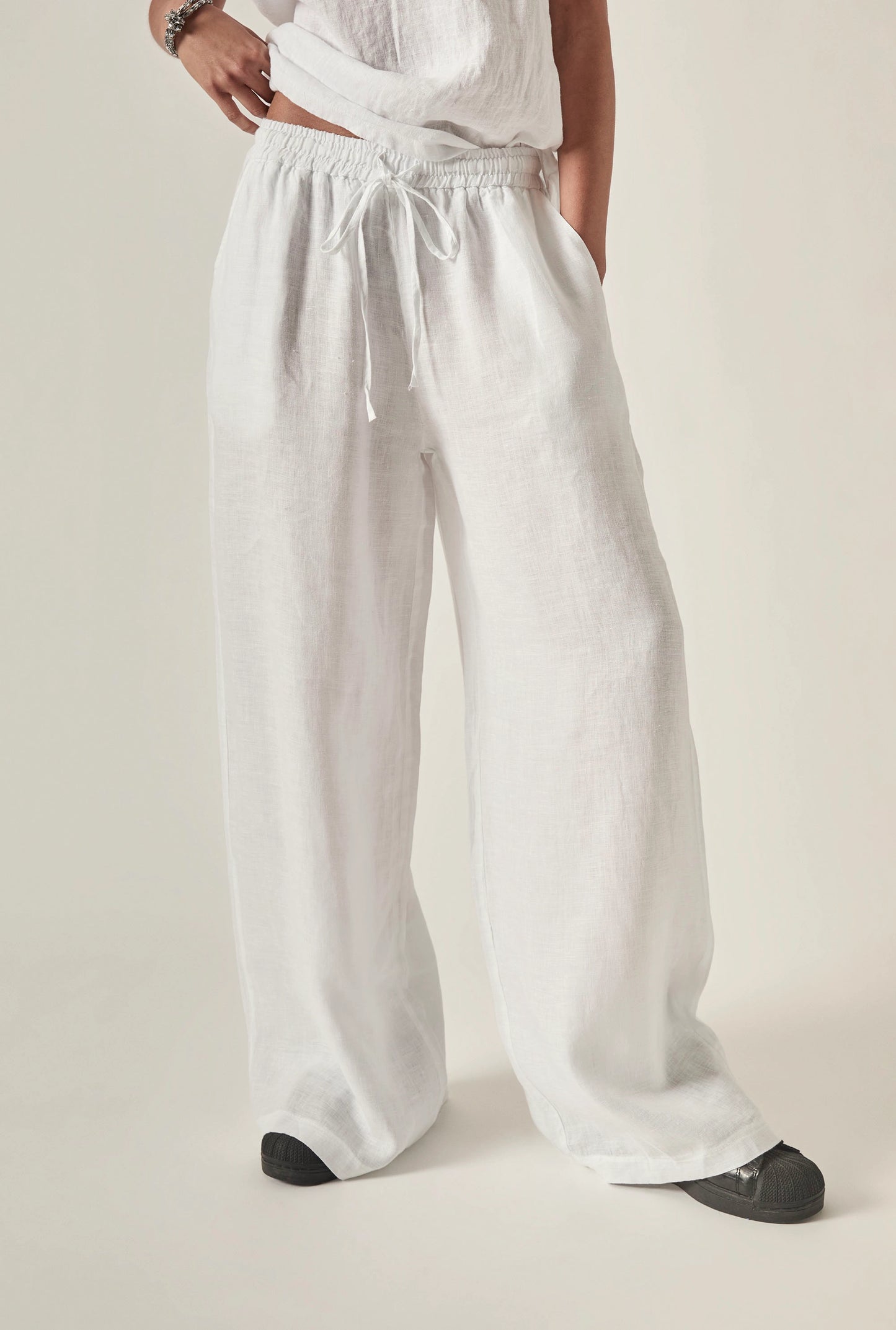 White Pure Linen Trousers