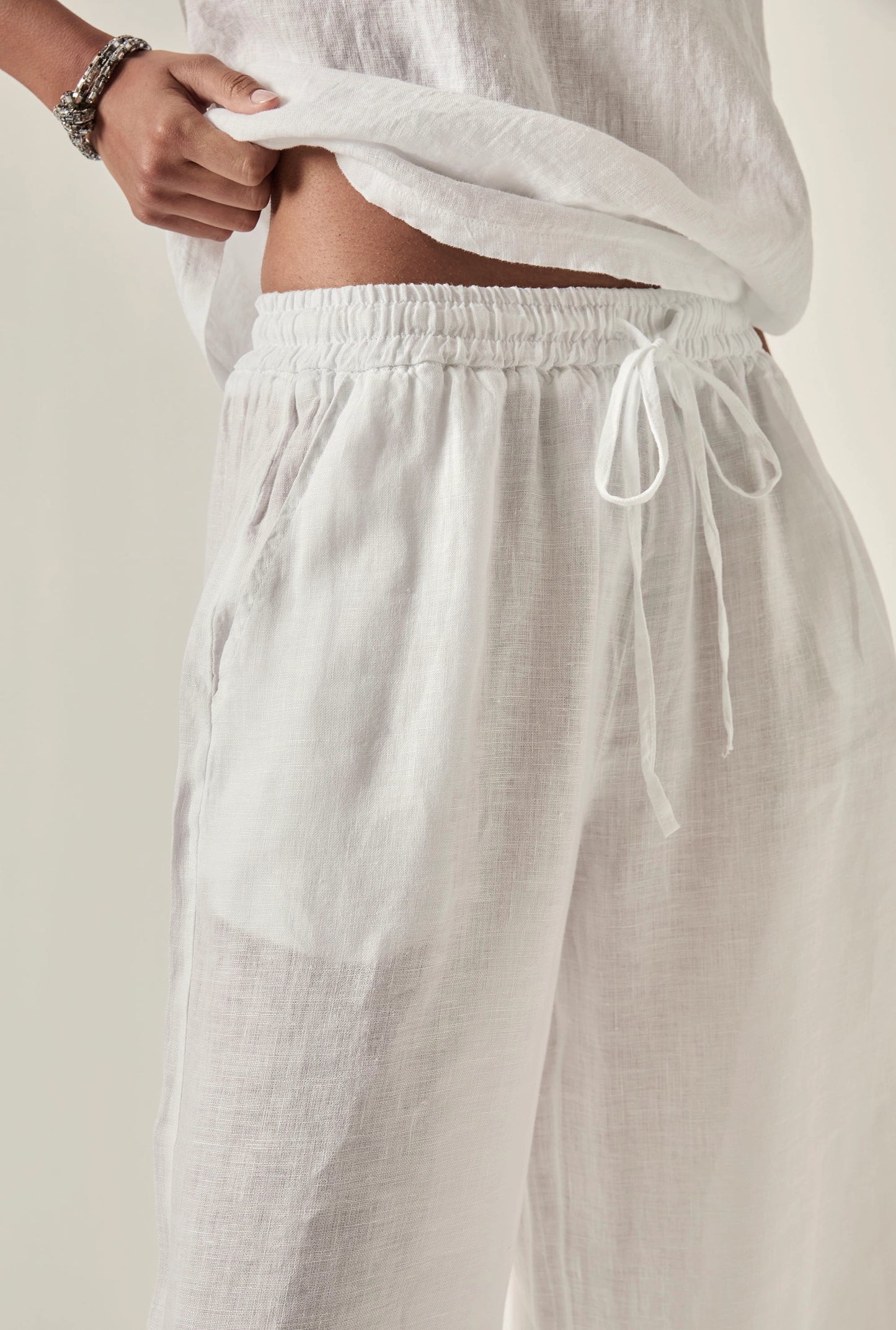 White Pure Linen Trousers