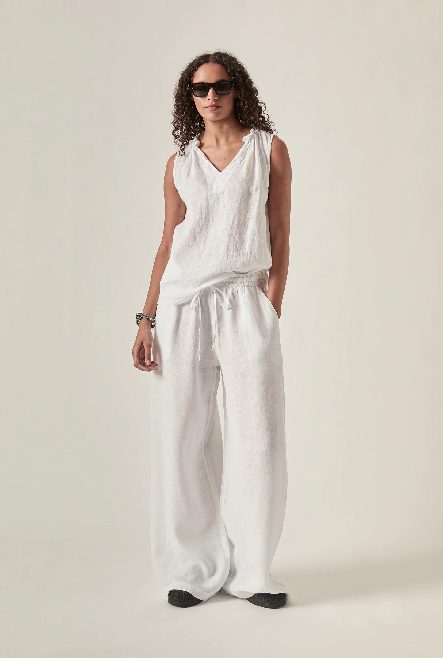 White Pure Linen Trousers