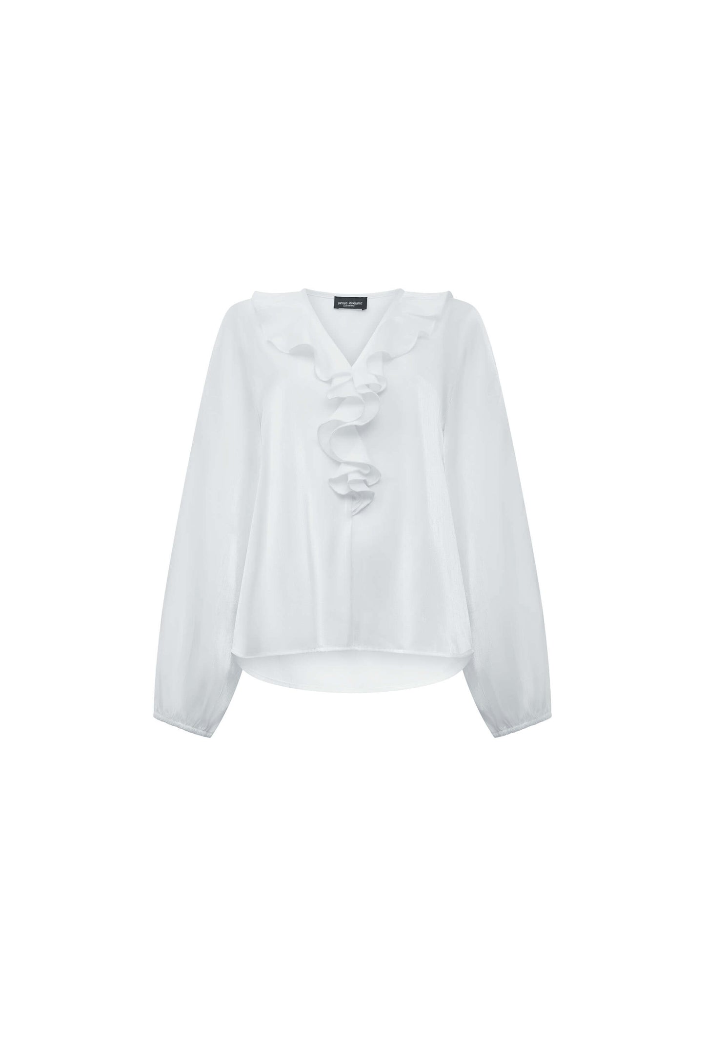 White Ruffled V-neck Blouse