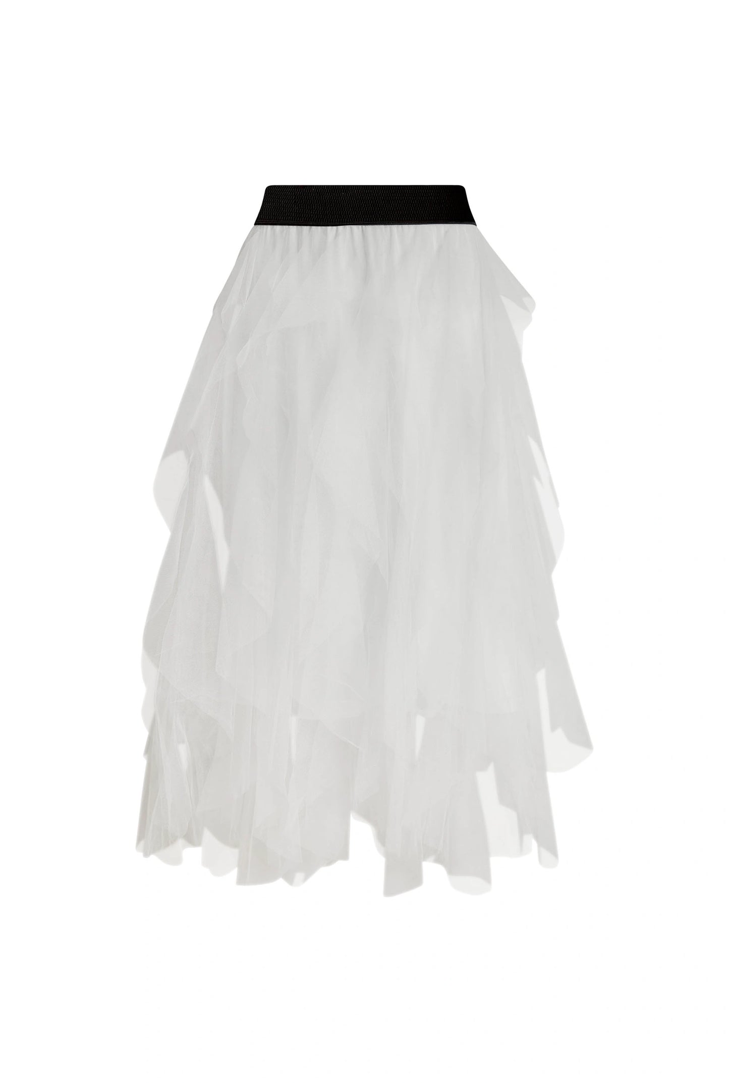 White Tulle Ruffle Midi Skirt