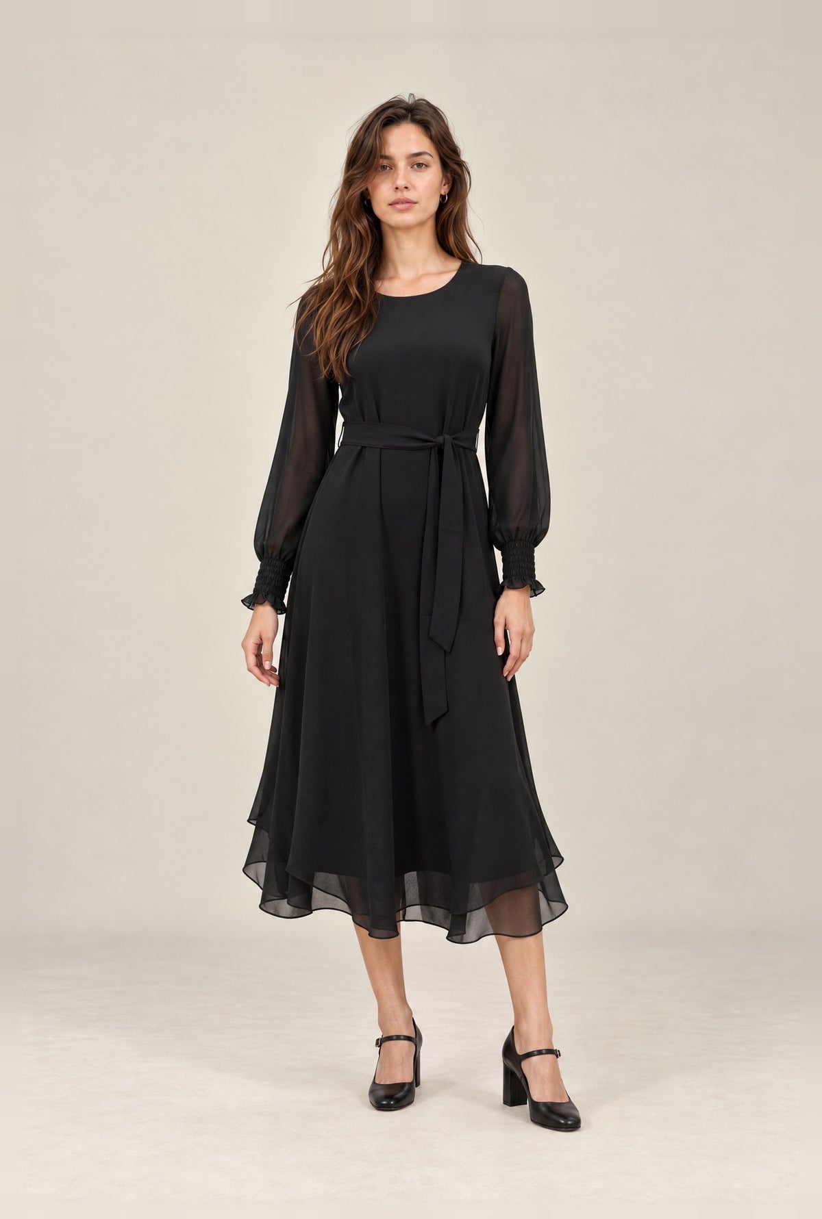Black Belted Midi Dress