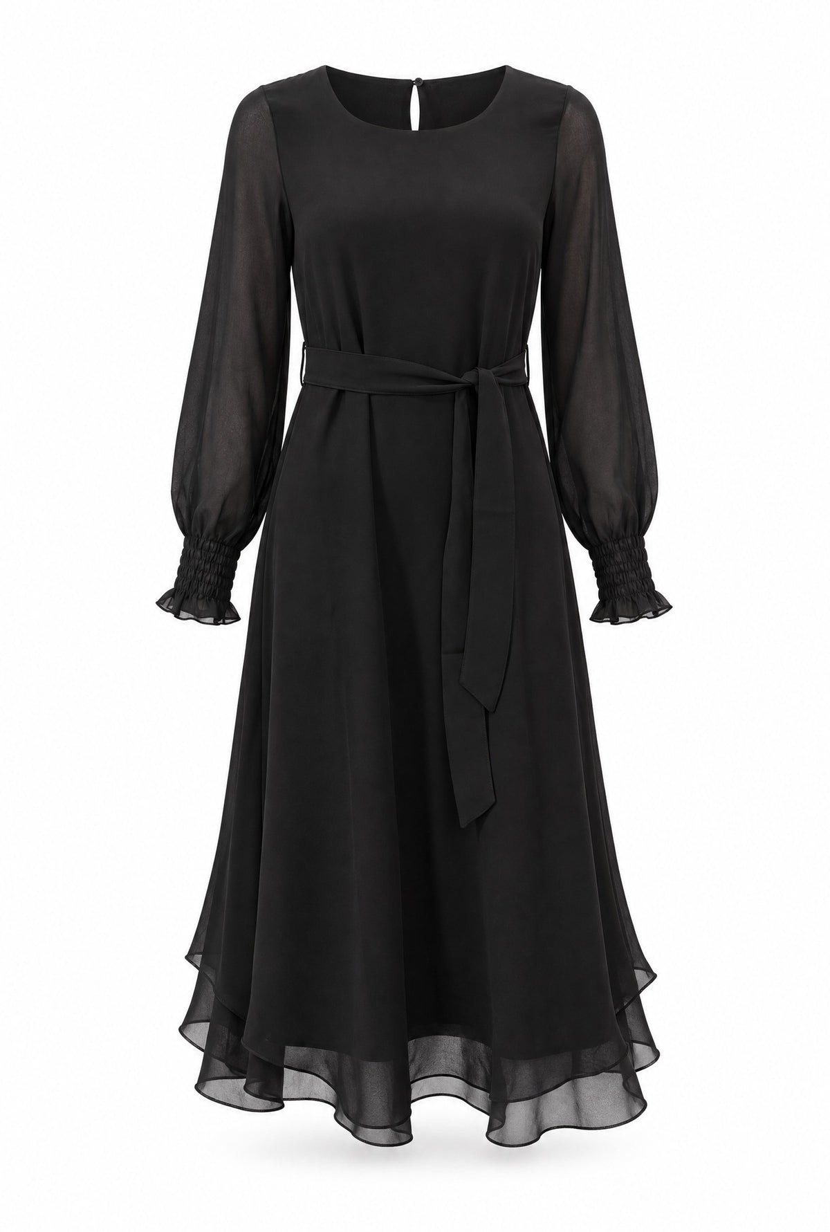 Black Belted Midi Dress