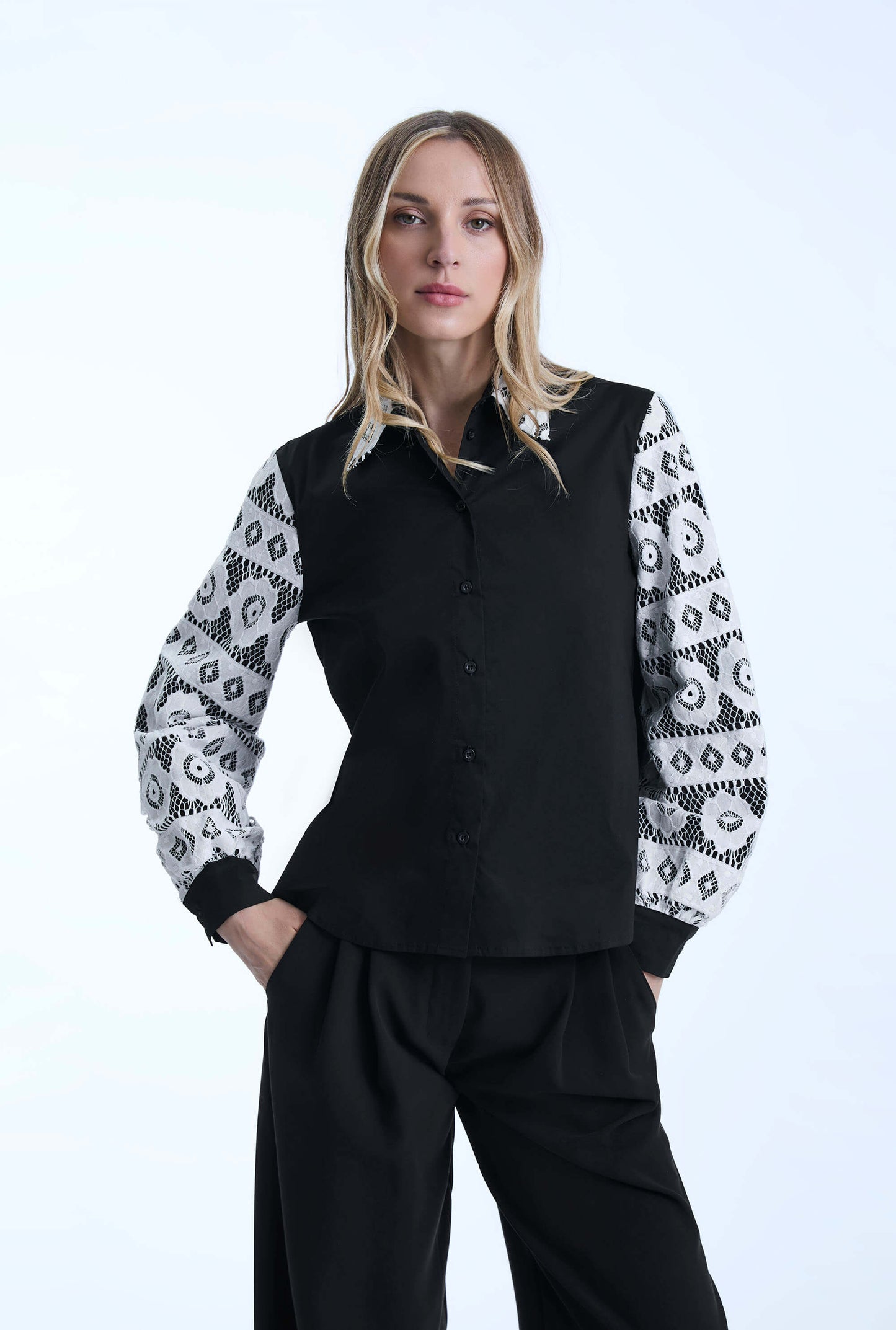 Black Crochet Sleeves Shirt