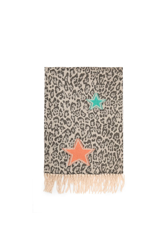 Black Leopard Print Star Scarf