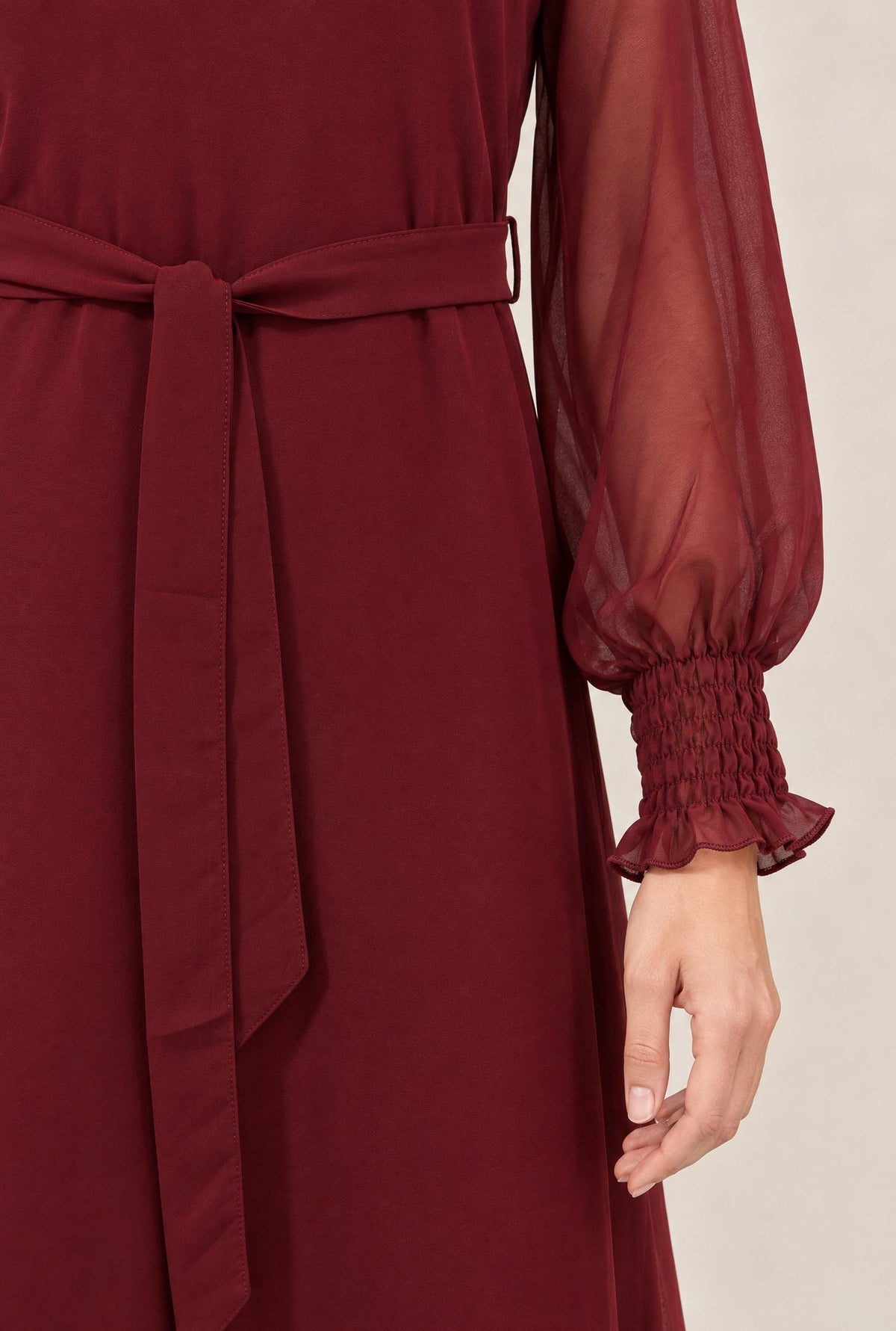 Burgundy Belted Midi Dress