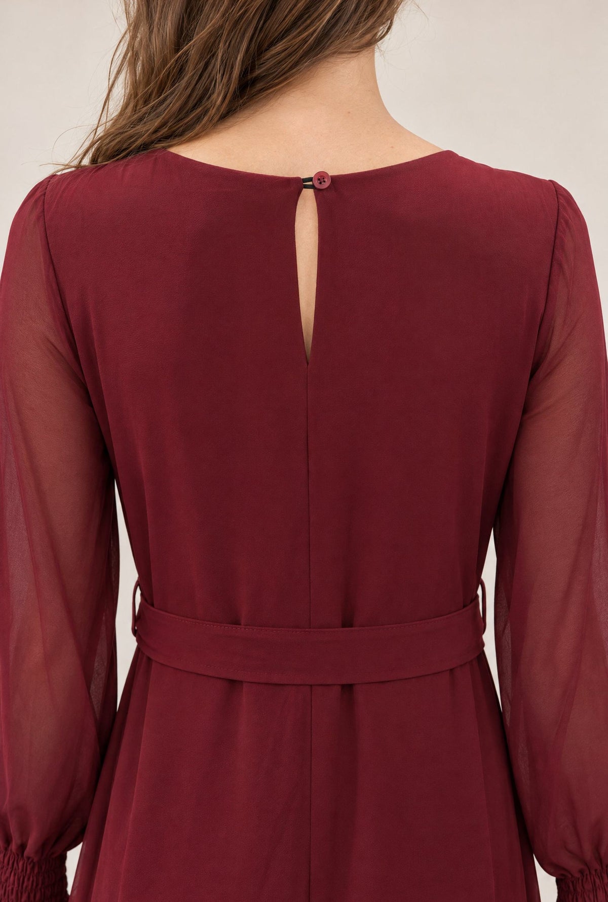 Burgundy Belted Midi Dress
