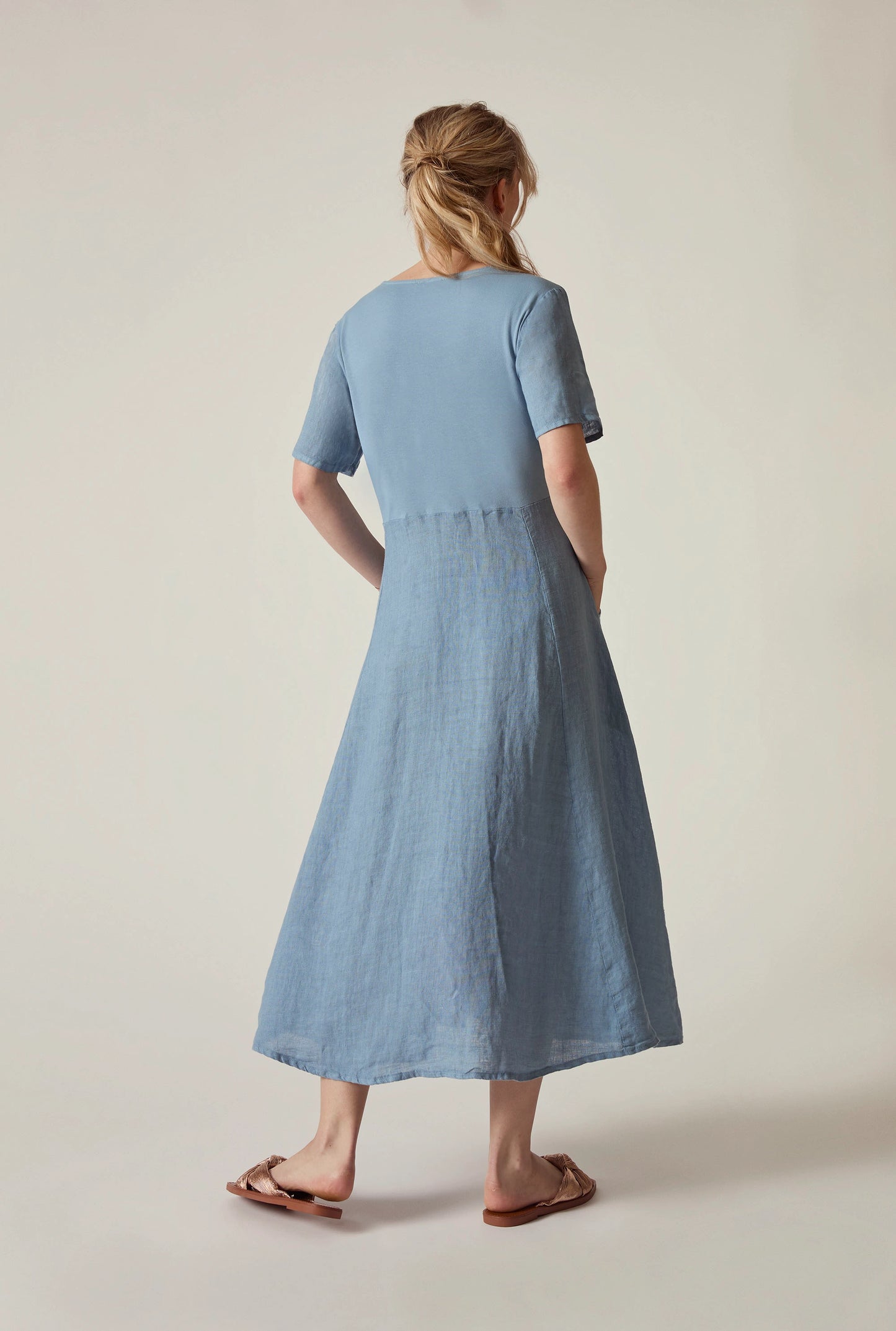 Denim Blue Linen Midi Dress