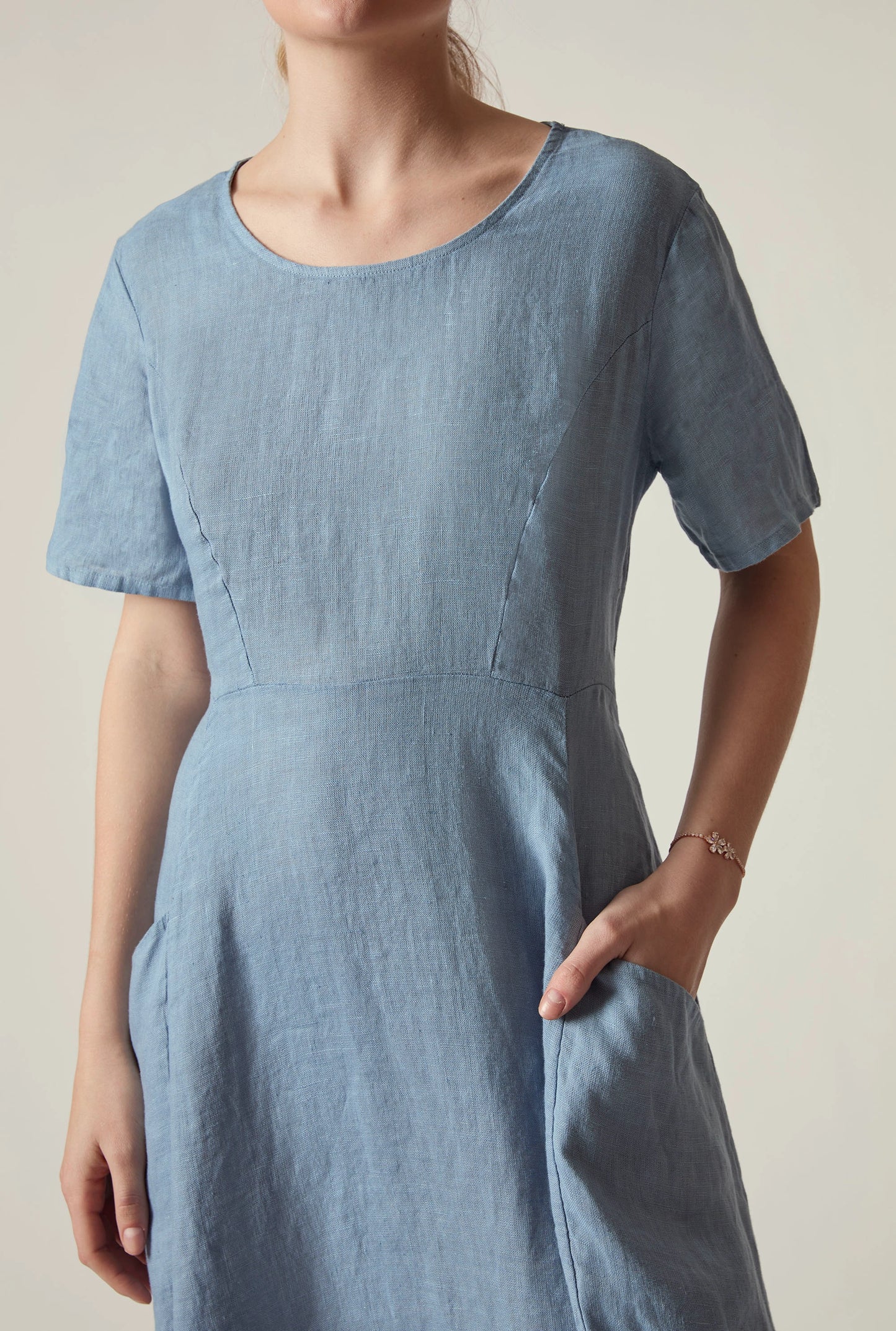 Denim Blue Linen Midi Dress
