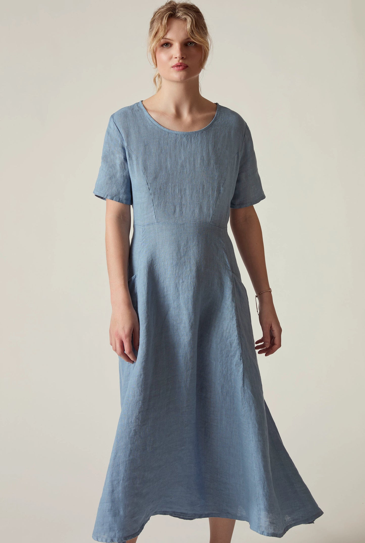 Denim Blue Linen Midi Dress