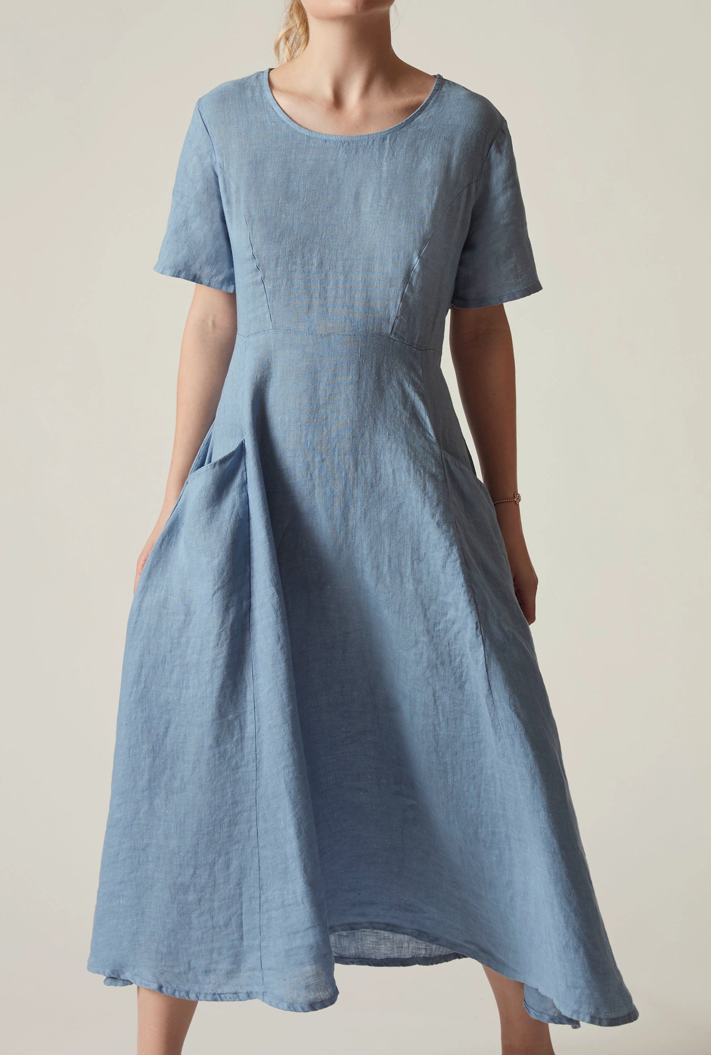 Denim Blue Linen Midi Dress