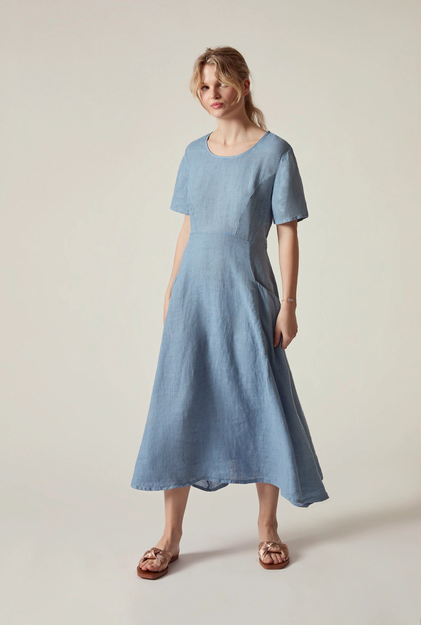 Denim Blue Linen Midi Dress
