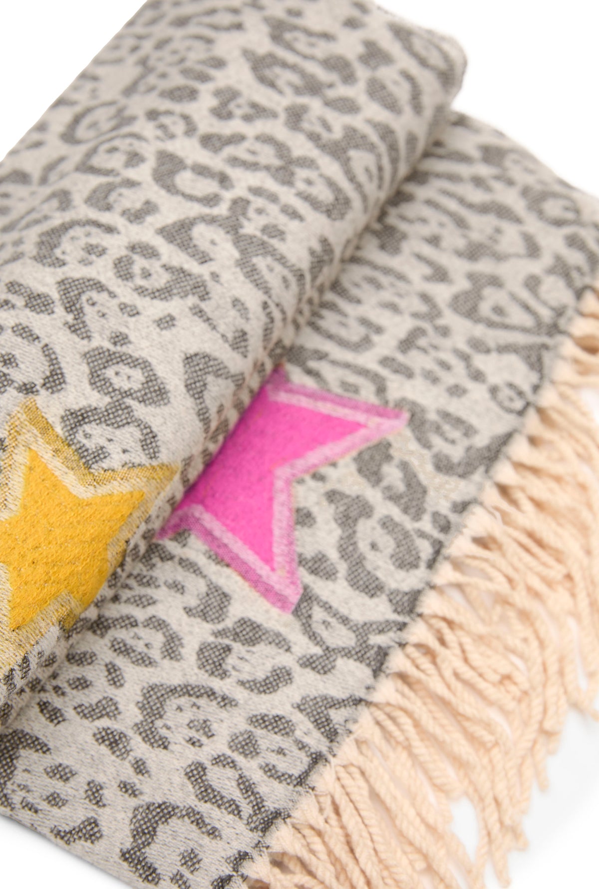 Grey Leopard Print Star Scarf