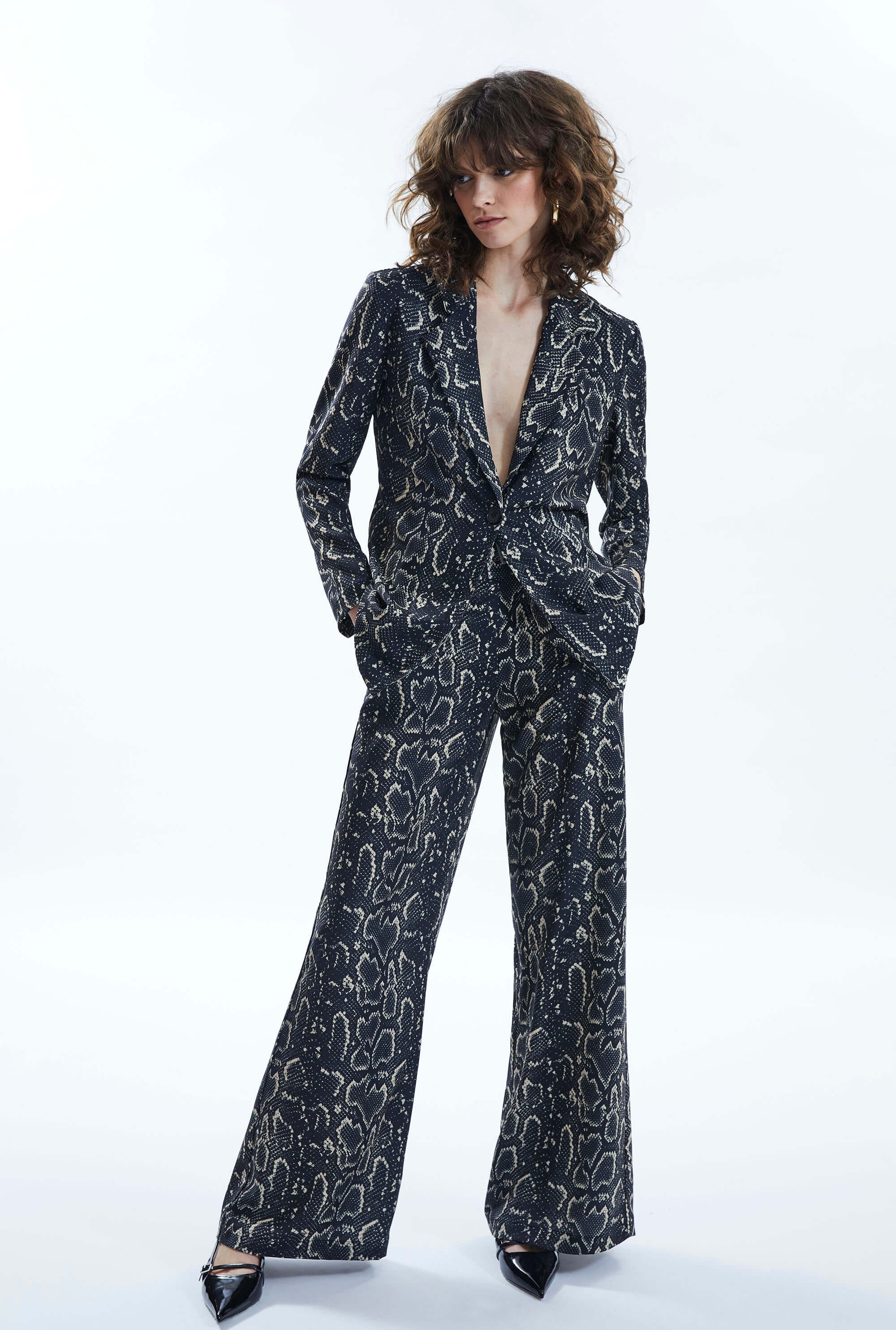 Python Print Blazer Black-Beige - Chic and Stylish Black-Beige Blazer ...